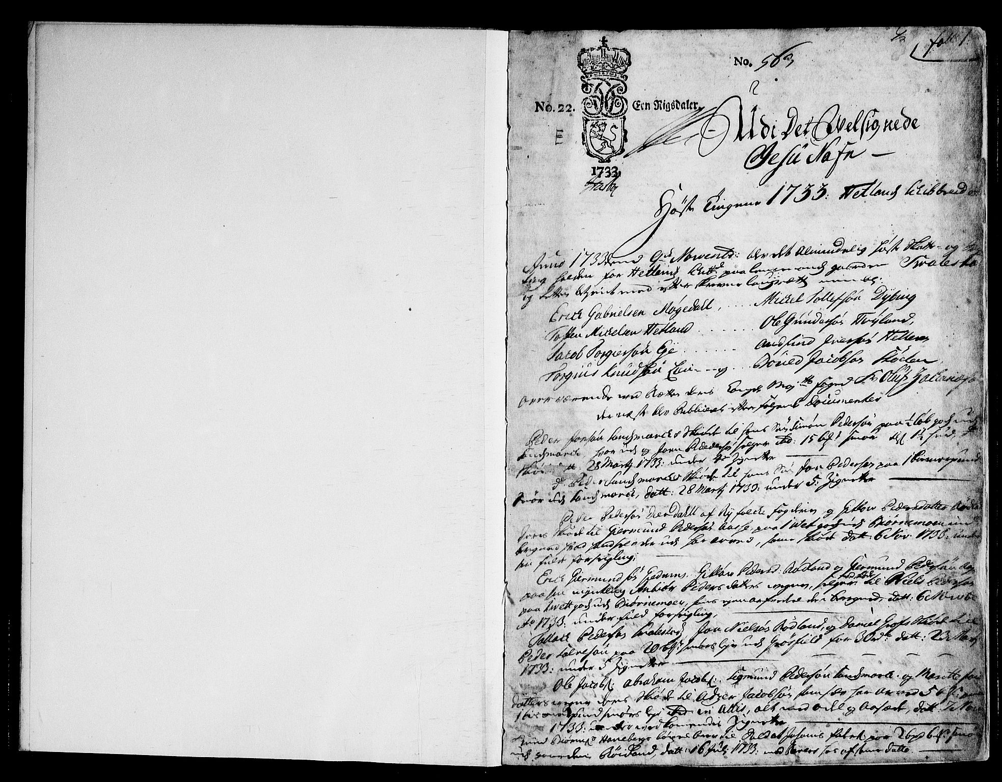 Jæren og Dalane sorenskriveri, AV/SAST-A-100306/3/30/30BA/L0076: TINGBOK, 1733-1736, p. 0b-1a