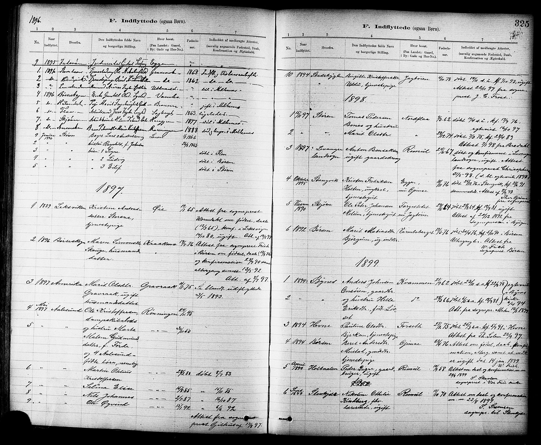 Ministerialprotokoller, klokkerbøker og fødselsregistre - Sør-Trøndelag, SAT/A-1456/691/L1094: Parish register (copy) no. 691C05, 1879-1911, p. 325