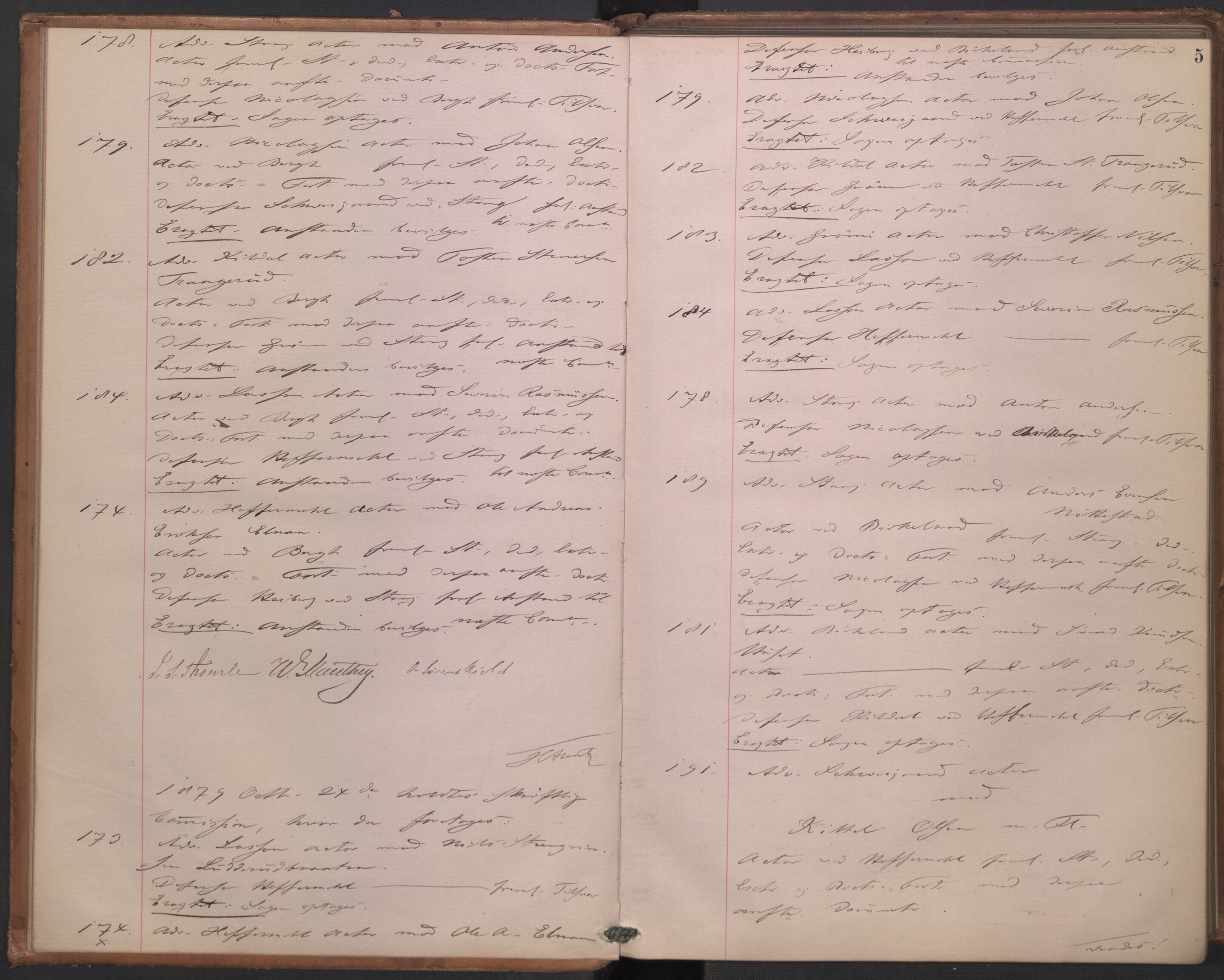 Høyesterett, AV/RA-S-1002/E/Ef/L0014: Protokoll over saker som gikk til skriftlig behandling, 1879-1884, p. 4b-5a