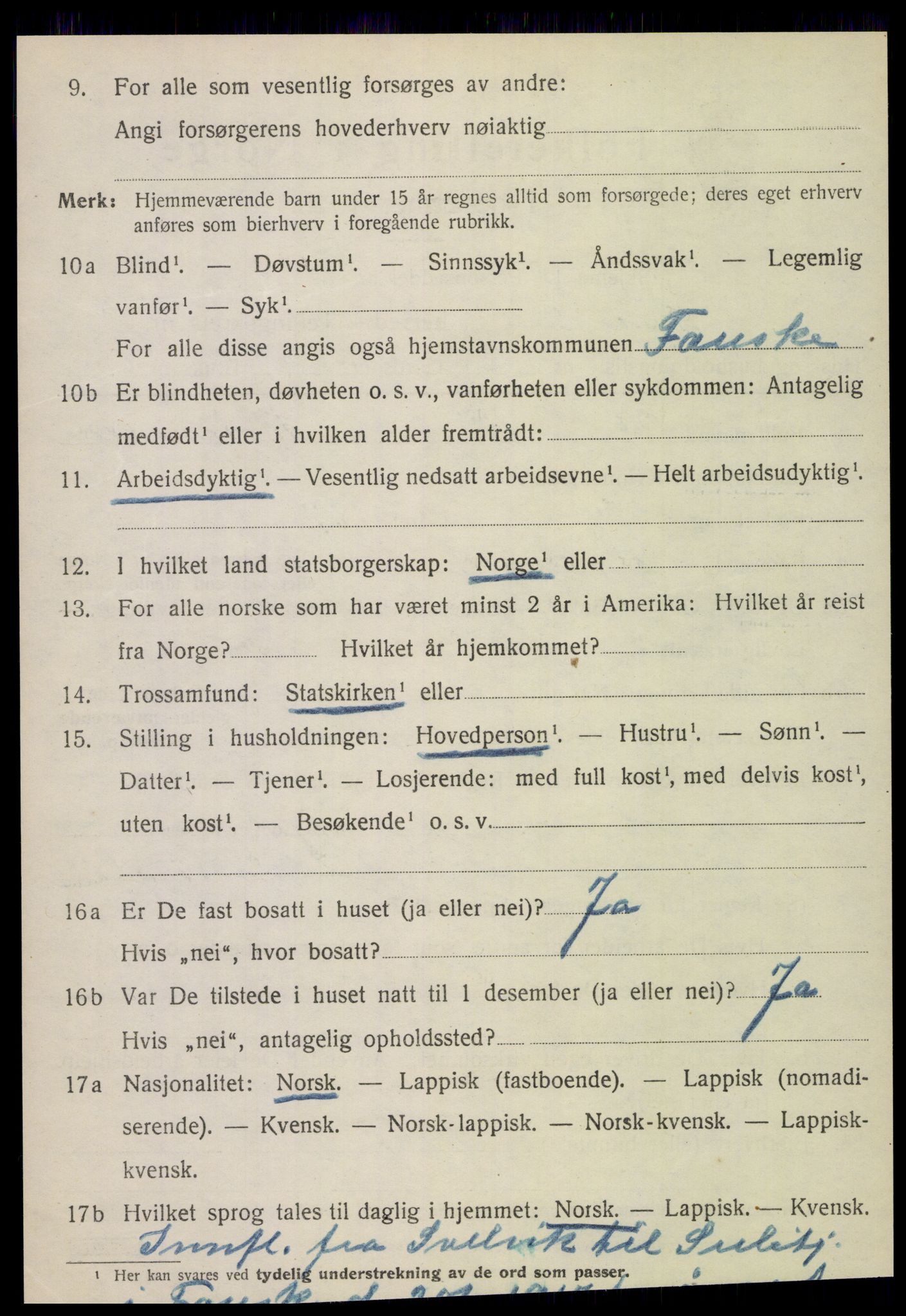 SAT, 1920 census for Fauske, 1920, p. 5445