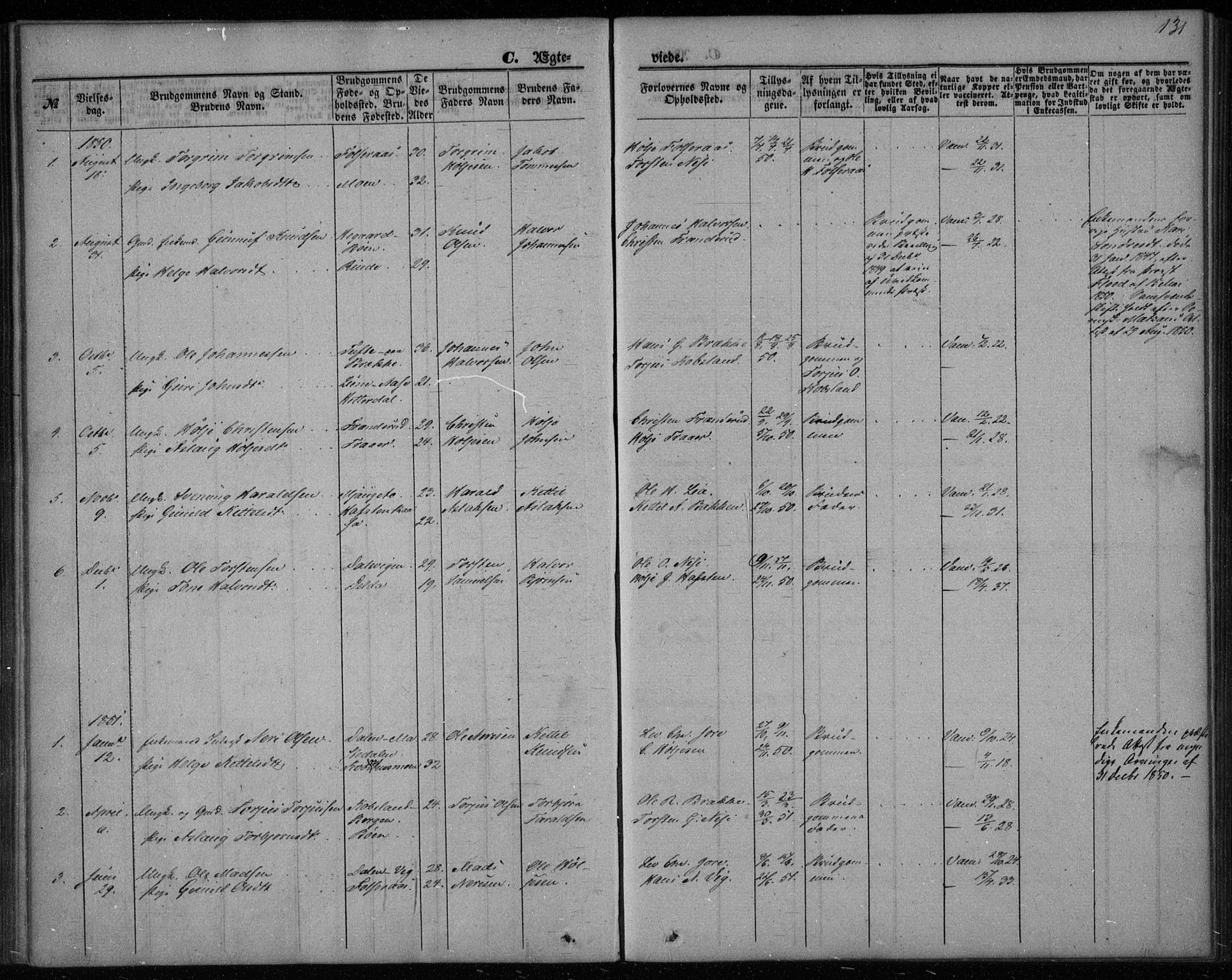 Gransherad kirkebøker, SAKO/A-267/F/Fa/L0002: Parish register (official) no. I 2, 1844-1859, p. 131
