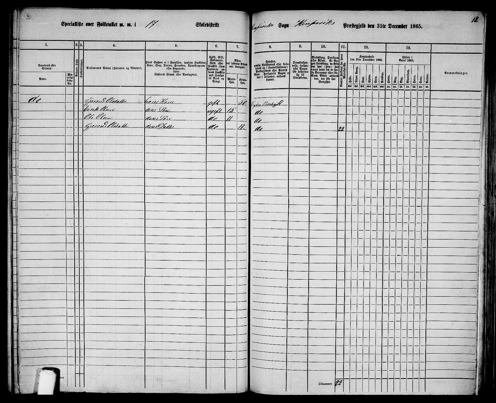 RA, 1865 census for Kinsarvik, 1865, p. 199