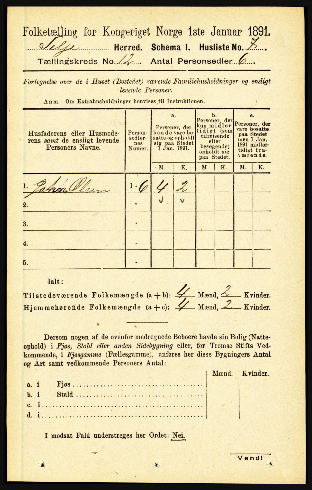 RA, 1891 census for 1441 Selje, 1891, p. 3630