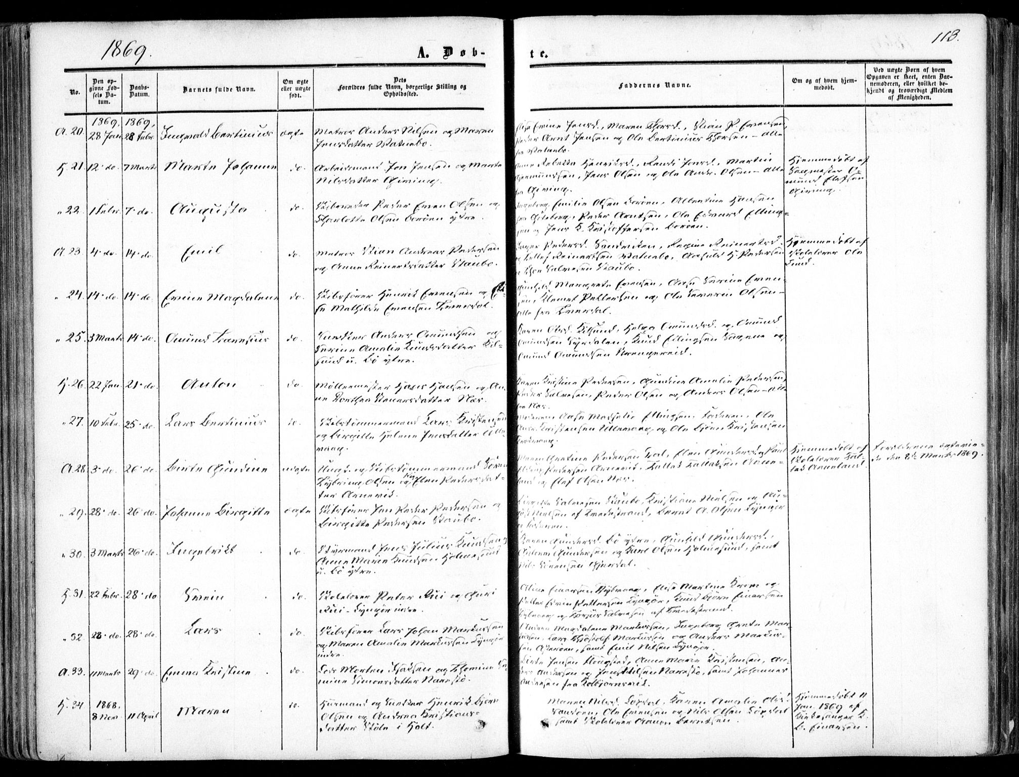 Dypvåg sokneprestkontor, SAK/1111-0007/F/Fa/Faa/L0006: Parish register (official) no. A 6, 1855-1872, p. 113