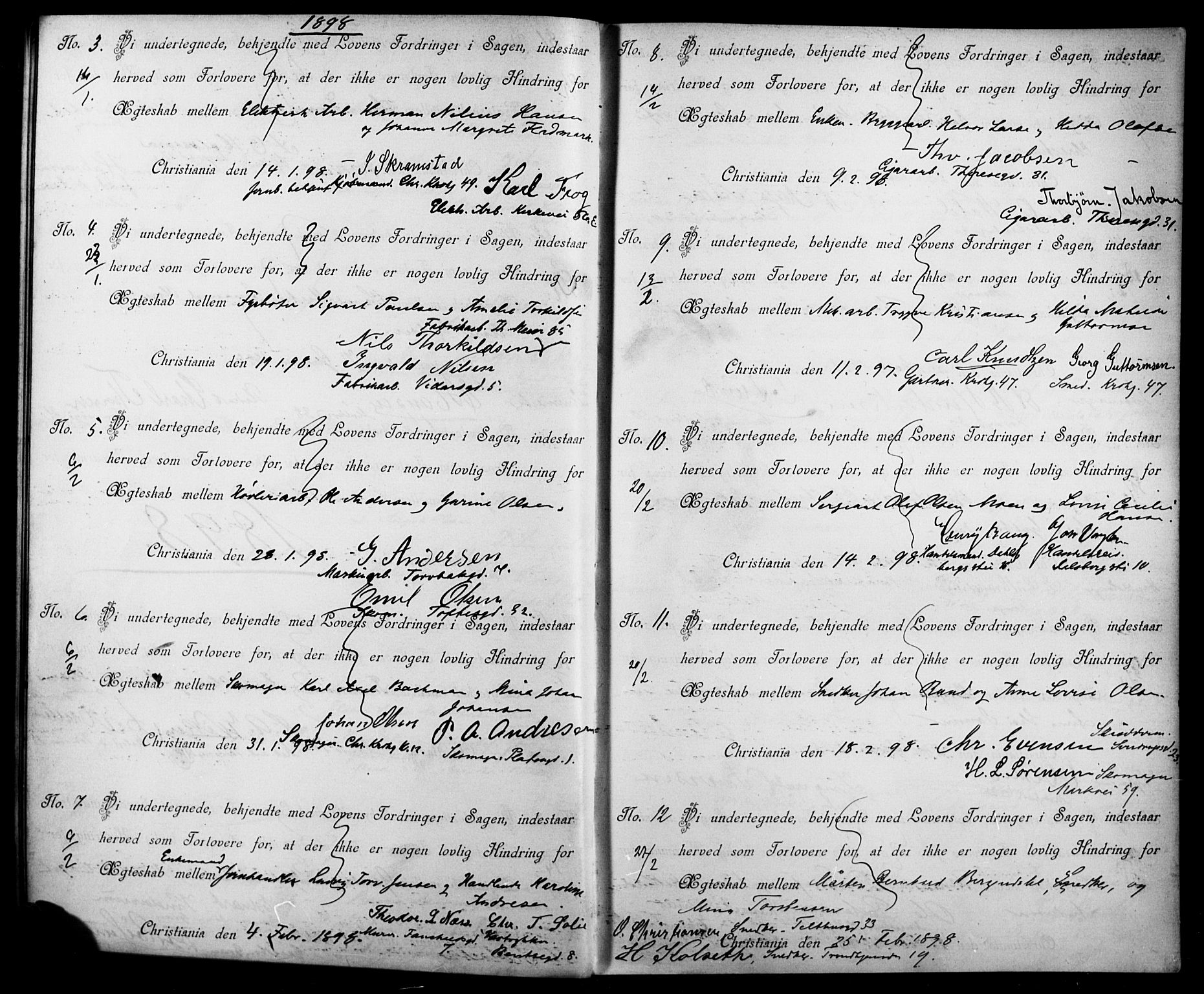 Jakob prestekontor Kirkebøker, AV/SAO-A-10850/L/La/L0001: Best man's statements no. 1, 1896-1916