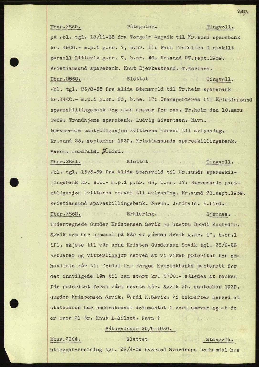 Nordmøre sorenskriveri, AV/SAT-A-4132/1/2/2Ca: Mortgage book no. C80, 1936-1939, Diary no: : 2859/1939