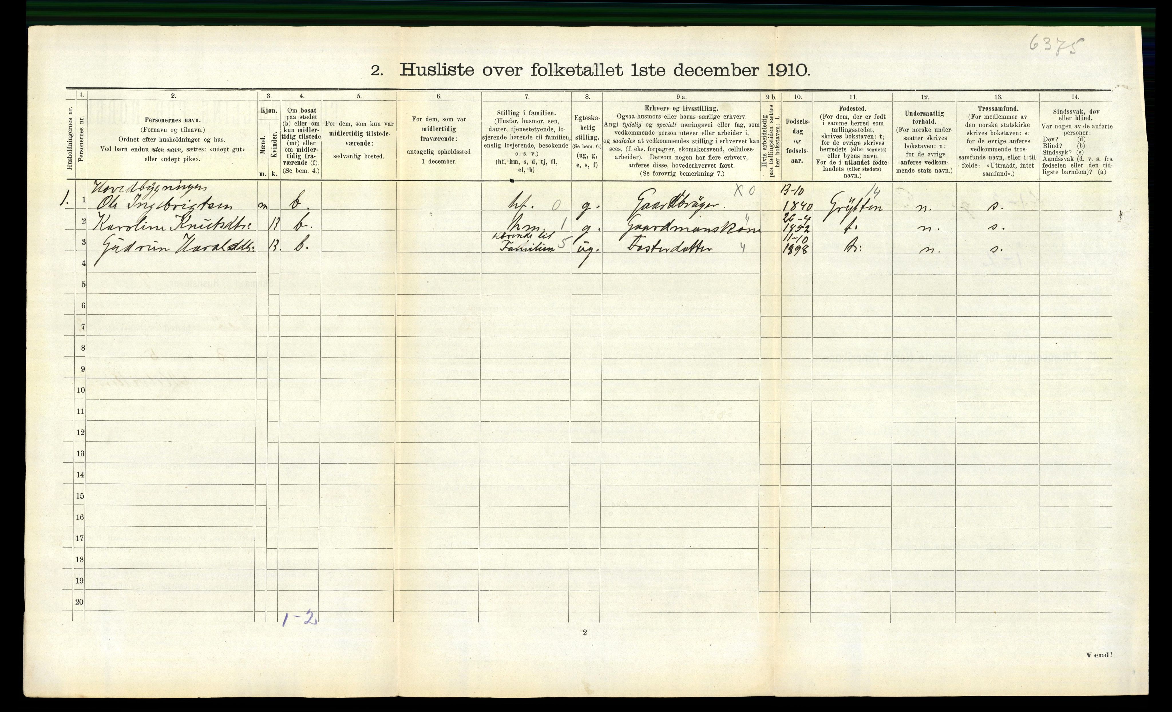 RA, 1910 census for Veøy, 1910, p. 123