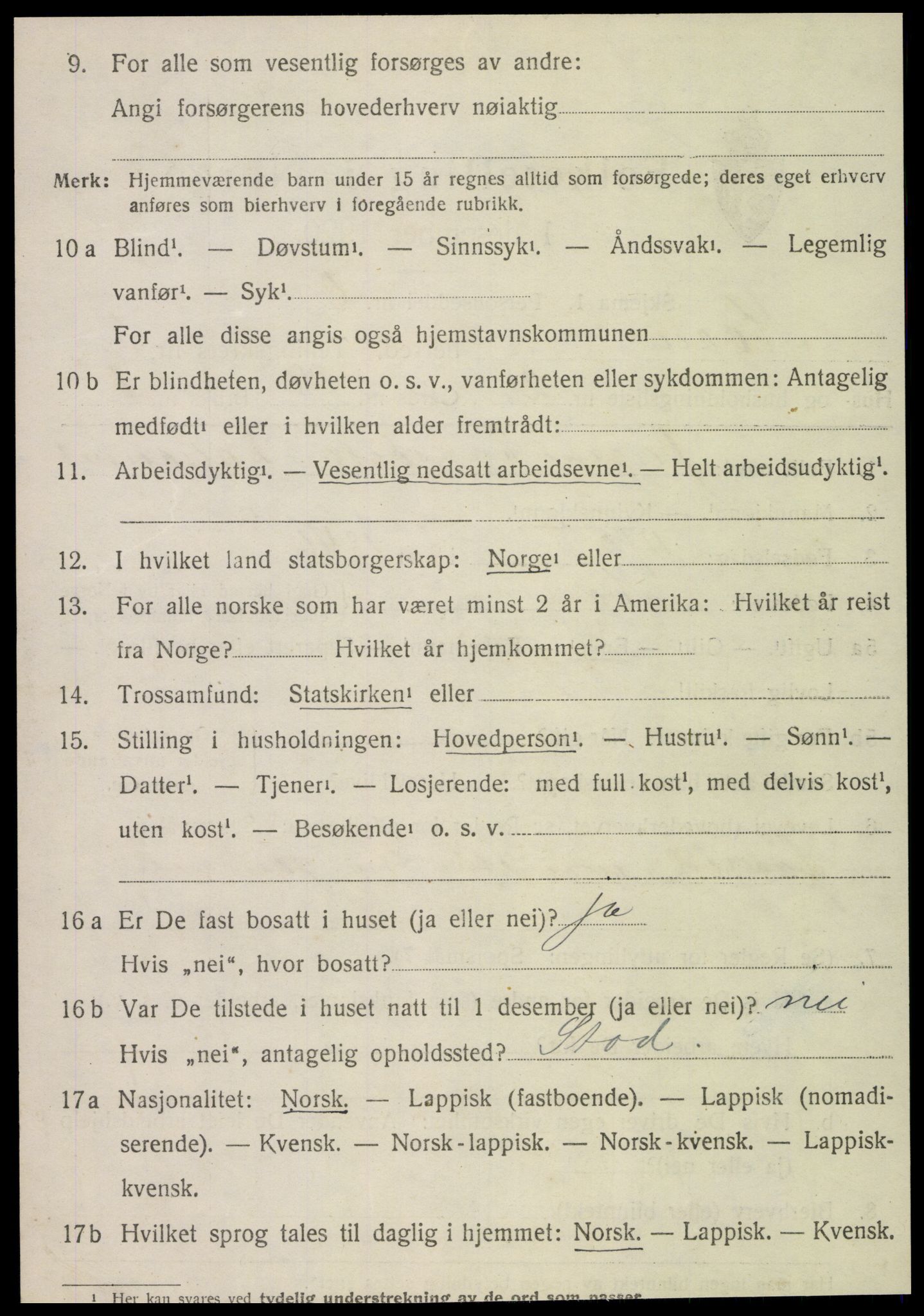 SAT, 1920 census for Kvam, 1920, p. 1086