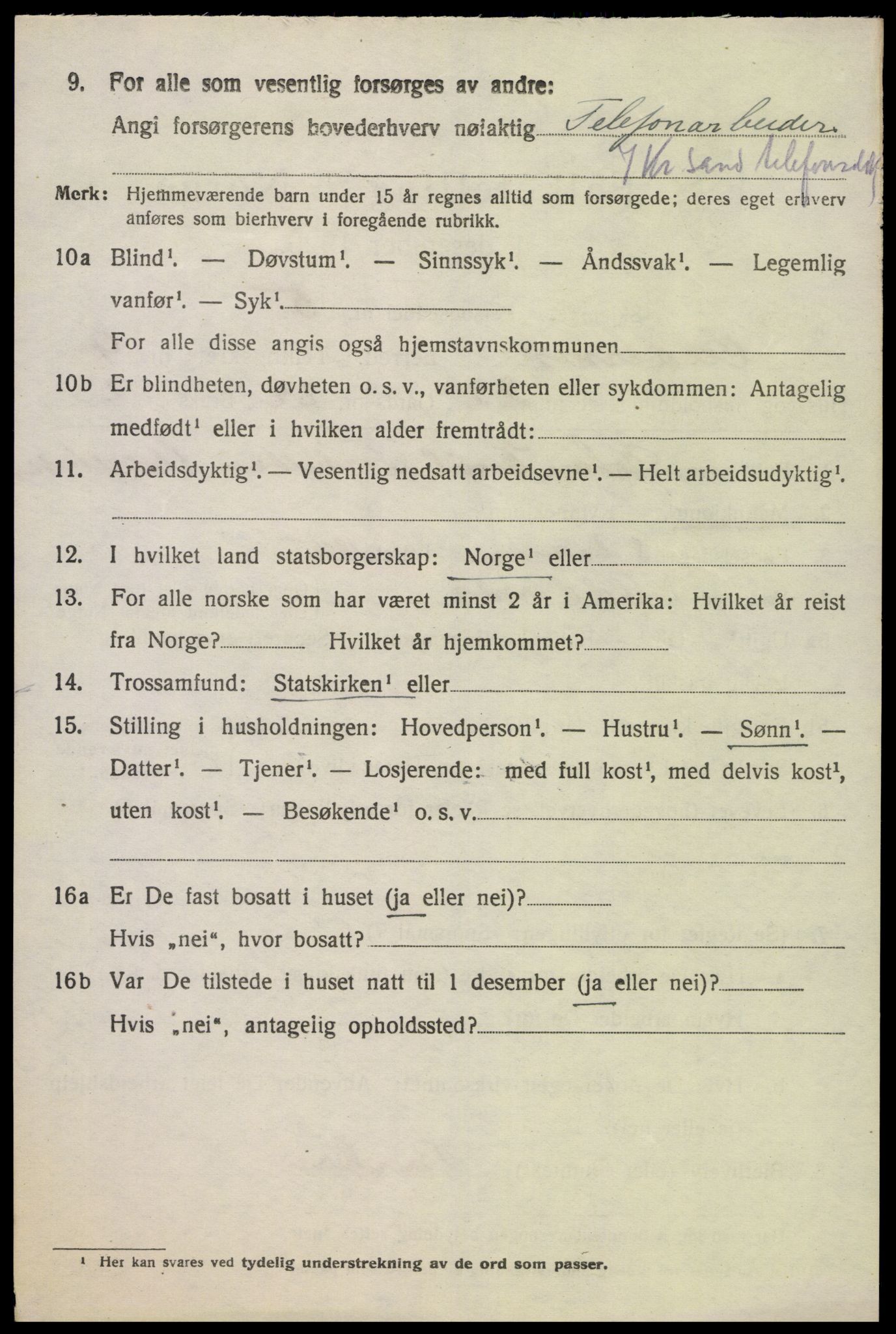 SAK, 1920 census for Oddernes, 1920, p. 6278