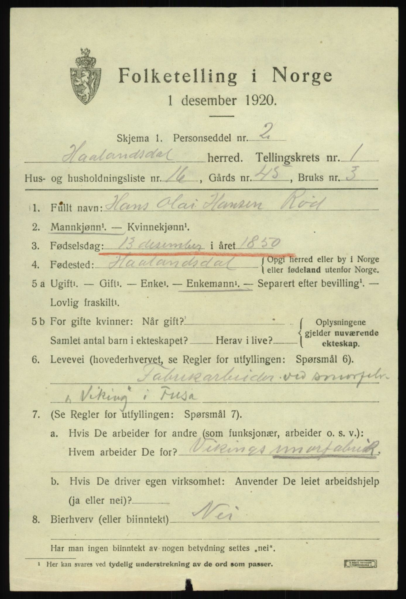 SAB, 1920 census for Hålandsdal, 1920, p. 470