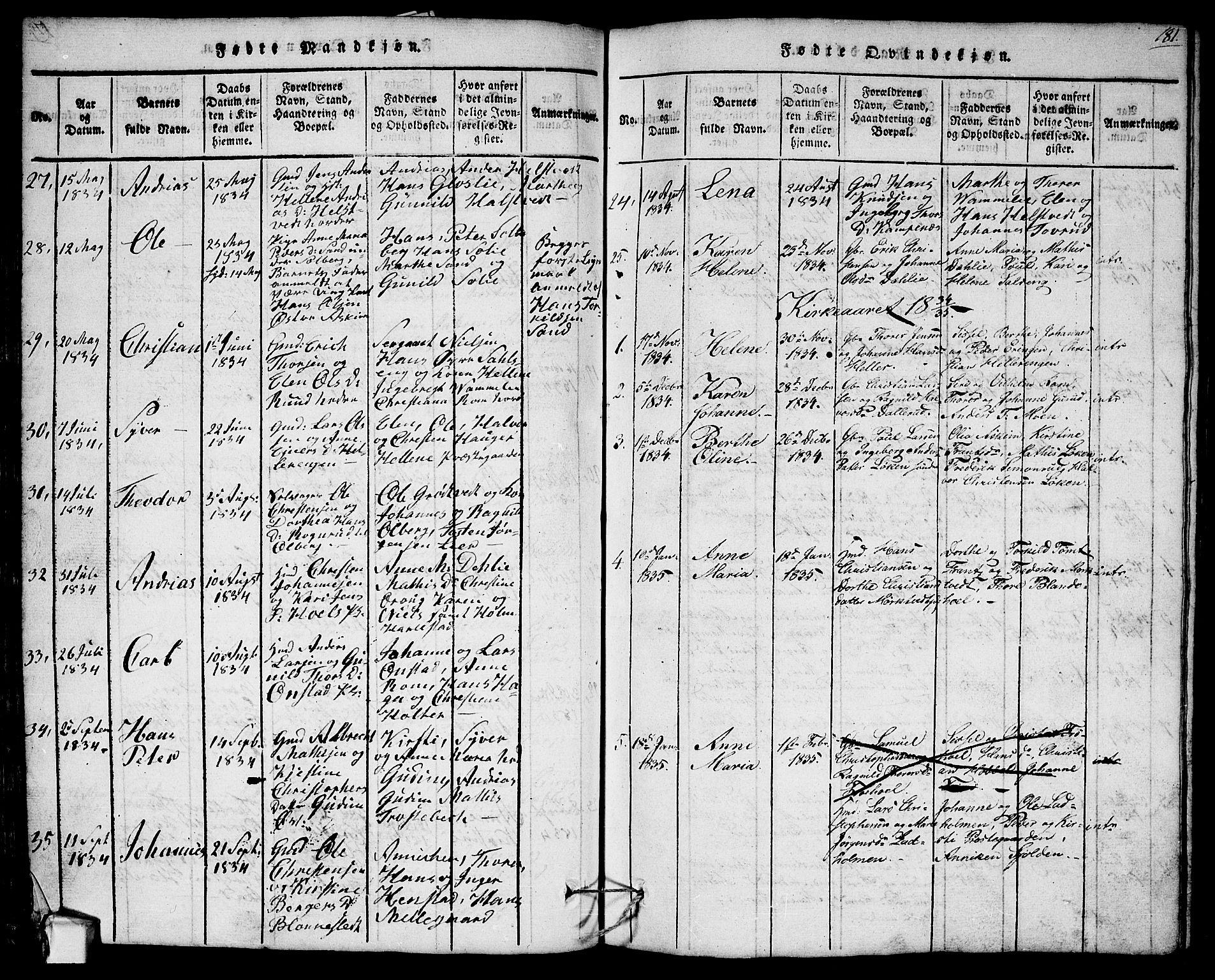 Askim prestekontor Kirkebøker, AV/SAO-A-10900/G/Ga/L0001: Parish register (copy) no. 1, 1817-1846, p. 180-181