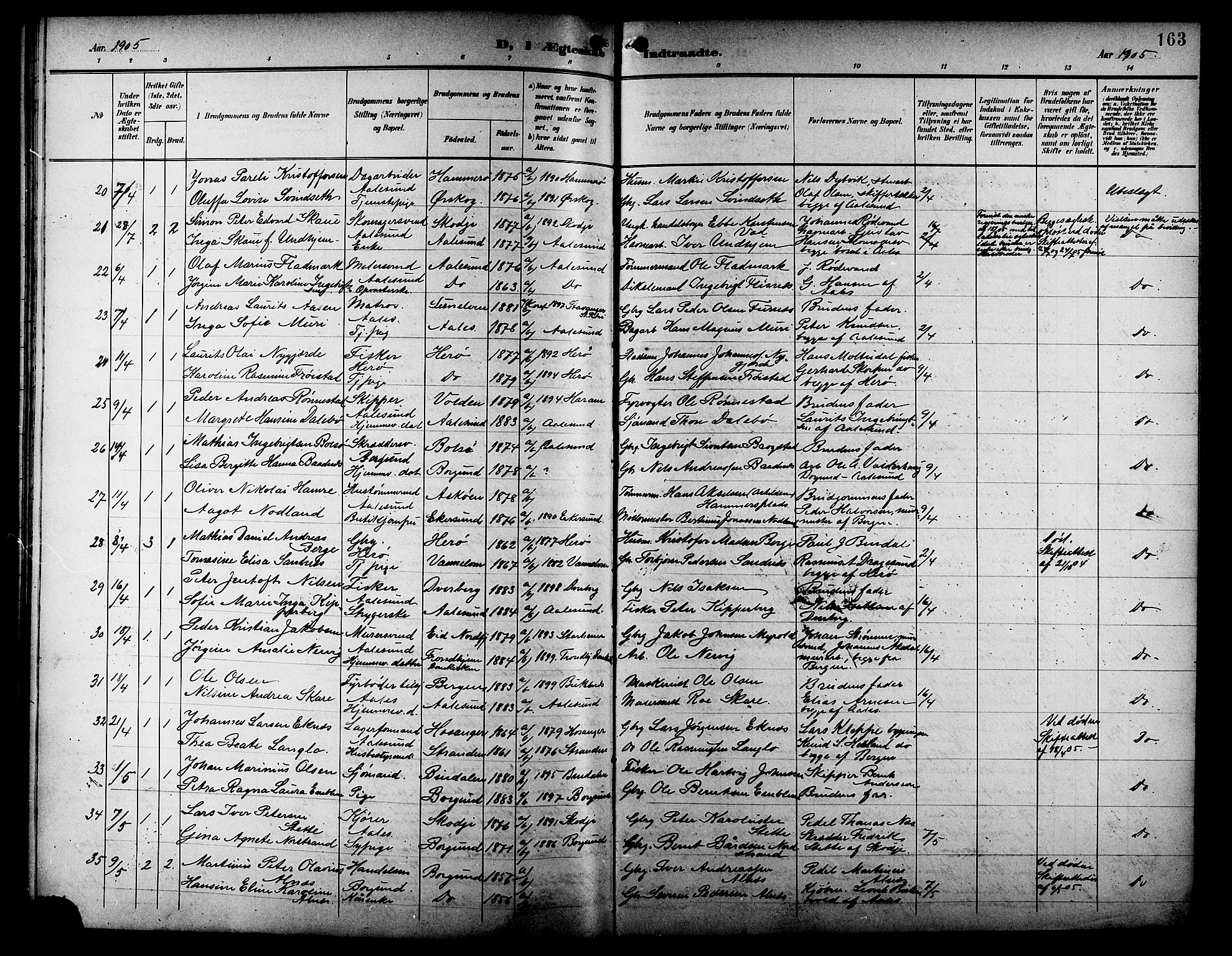 Ministerialprotokoller, klokkerbøker og fødselsregistre - Møre og Romsdal, AV/SAT-A-1454/529/L0469: Parish register (copy) no. 529C06, 1898-1906, p. 163