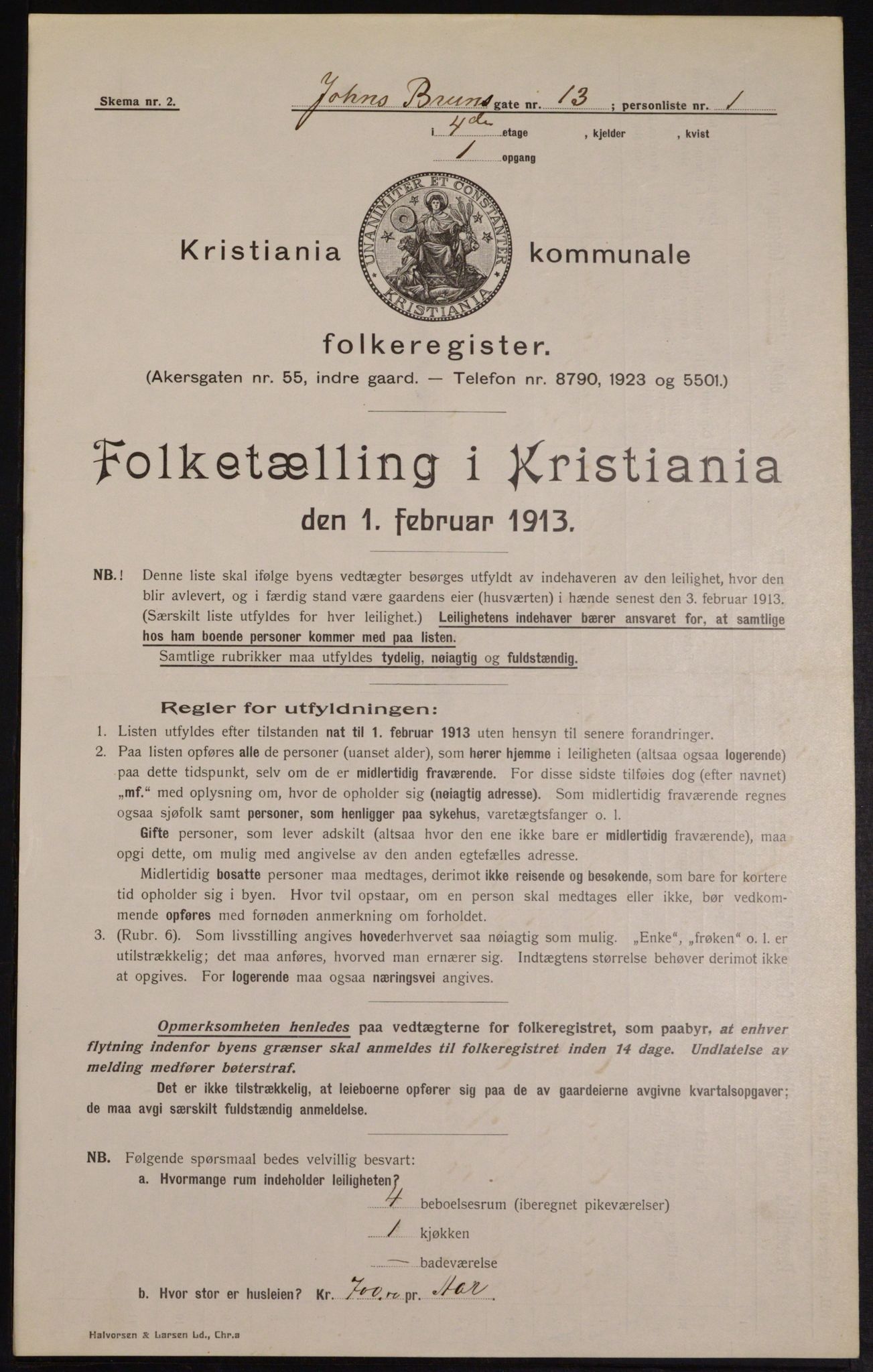 OBA, Municipal Census 1913 for Kristiania, 1913, p. 46911