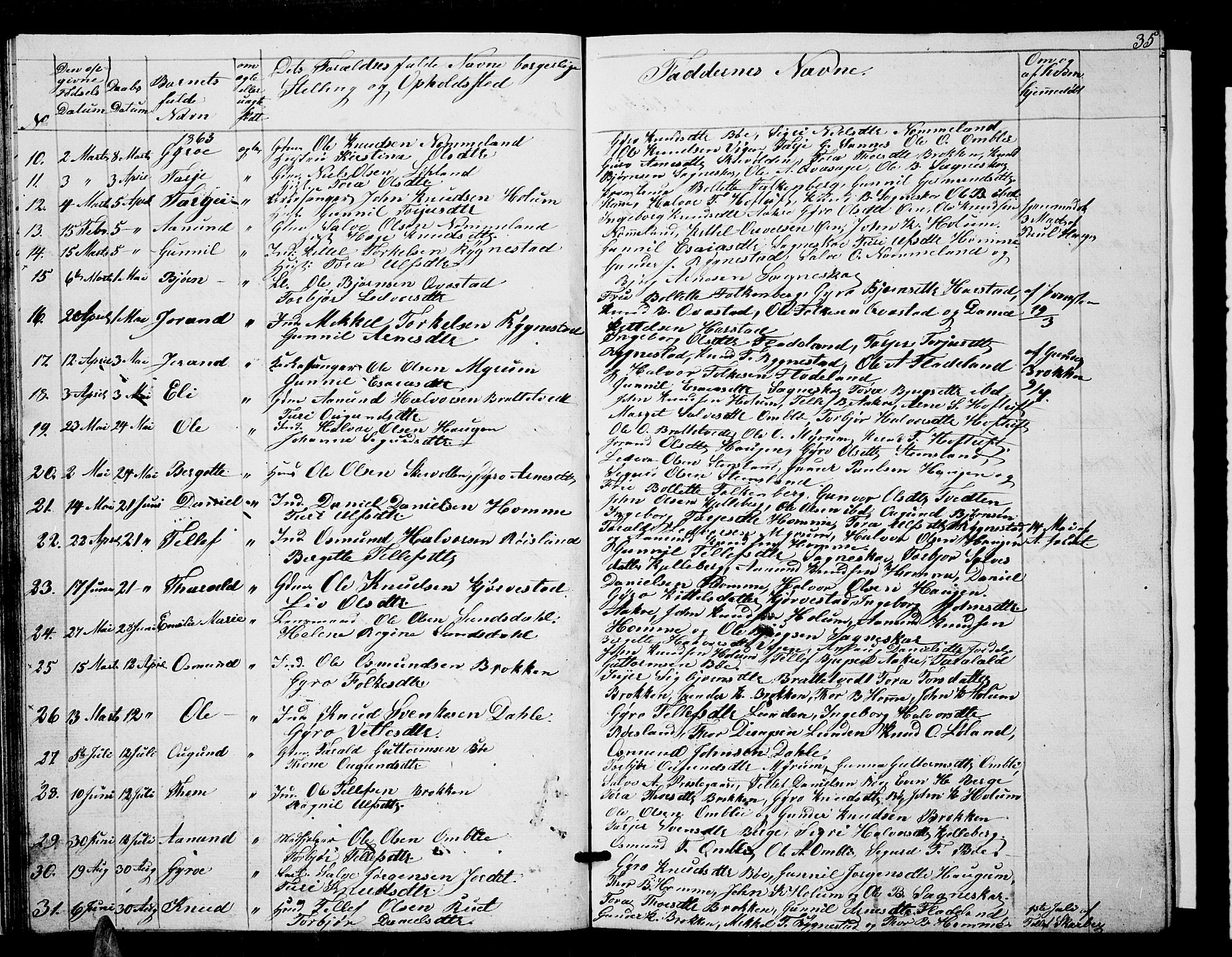Valle sokneprestkontor, SAK/1111-0044/F/Fb/Fbc/L0002: Parish register (copy) no. B 2, 1848-1870, p. 35
