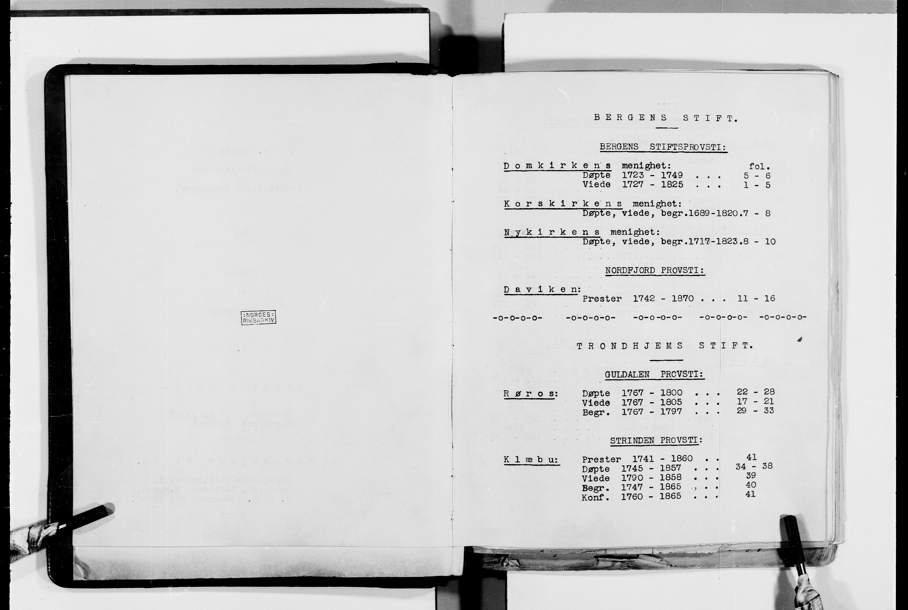 Lassens samlinger, AV/RA-PA-0051/F/Fc/L0084: Utdrag av kirkebøker X - Bergen stift og Trondheim stift: Bergen stiftsprosti, Nordfjord prosti, Trondheim stiftsprosti, Gauldal prosti, Strinda prosti, Nordre Fosen prosti, Søndre Innherad prosti og Nordre Innherad prosti, 1689-1865, p. 3