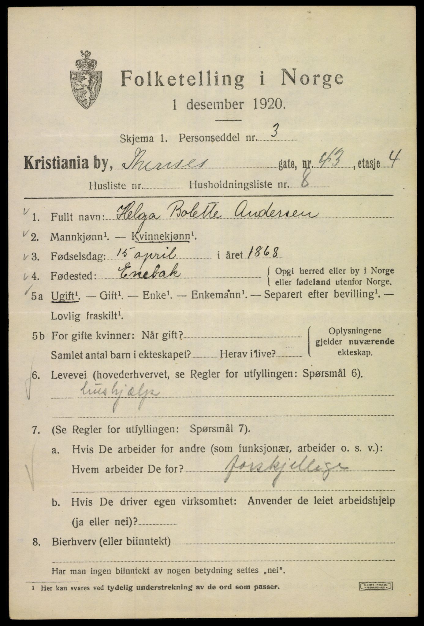 SAO, 1920 census for Kristiania, 1920, p. 570027