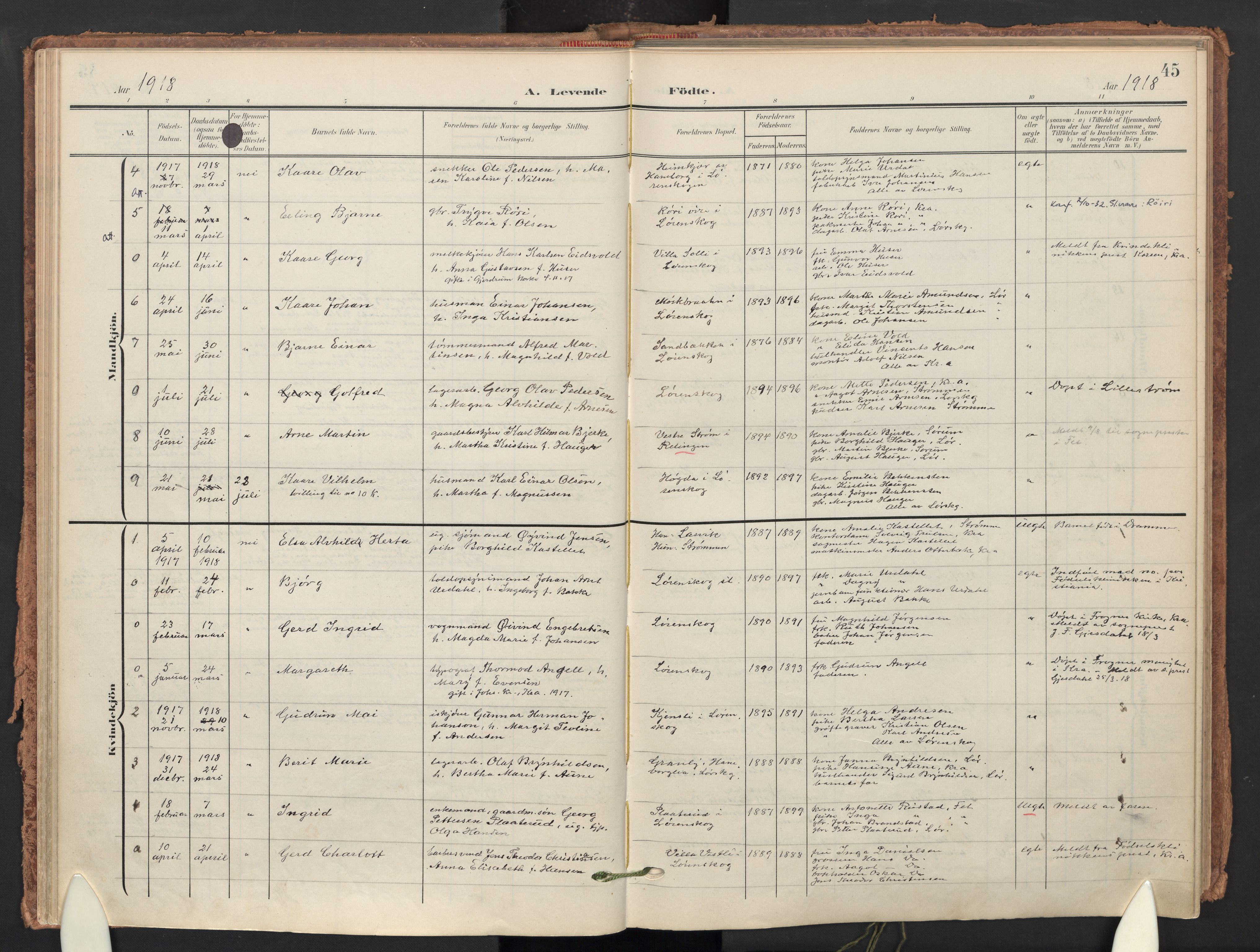 Skedsmo prestekontor Kirkebøker, AV/SAO-A-10033a/F/Fb/L0002: Parish register (official) no. II 2, 1902-1921, p. 45