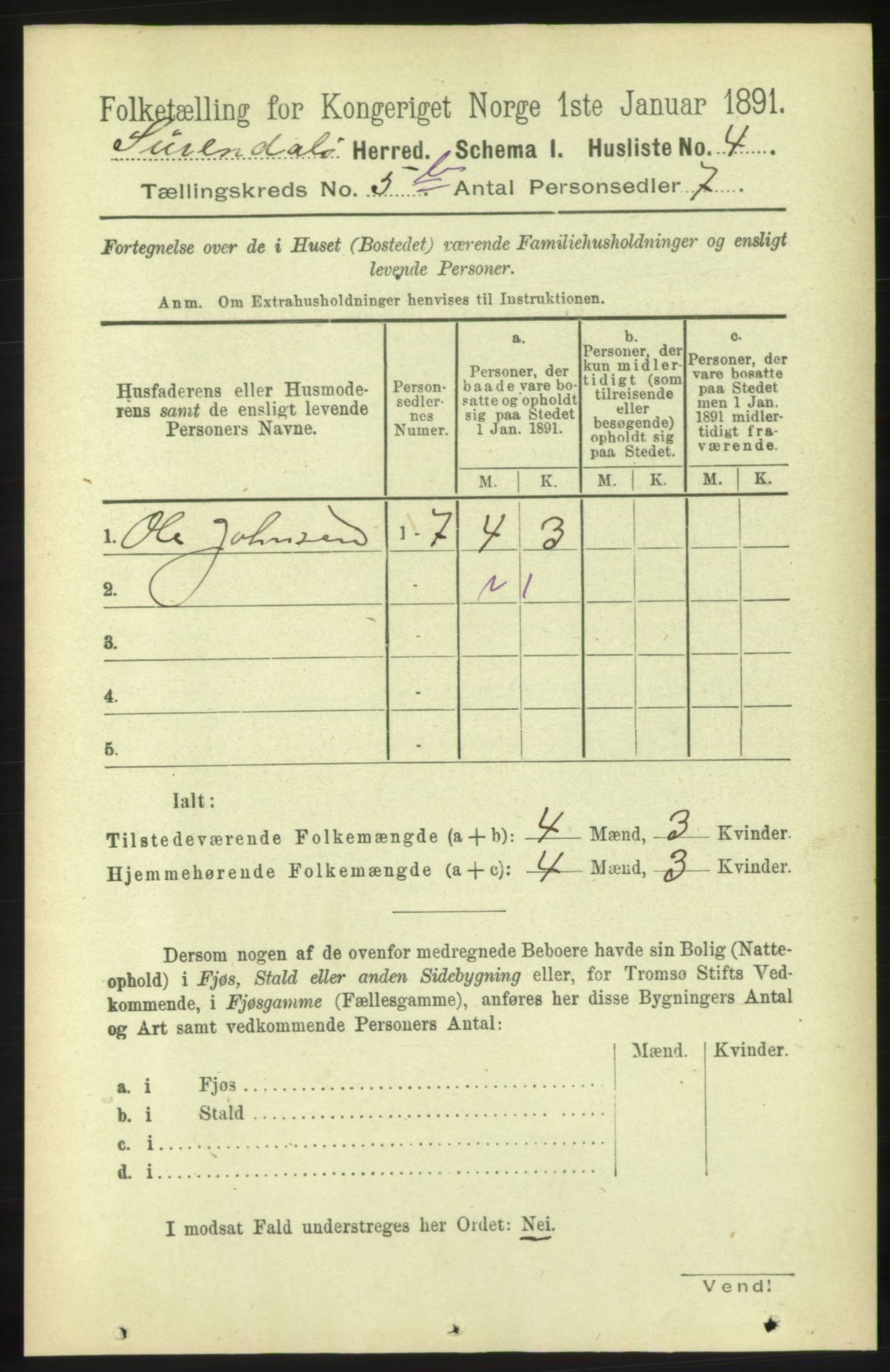 RA, 1891 census for 1566 Surnadal, 1891, p. 1460