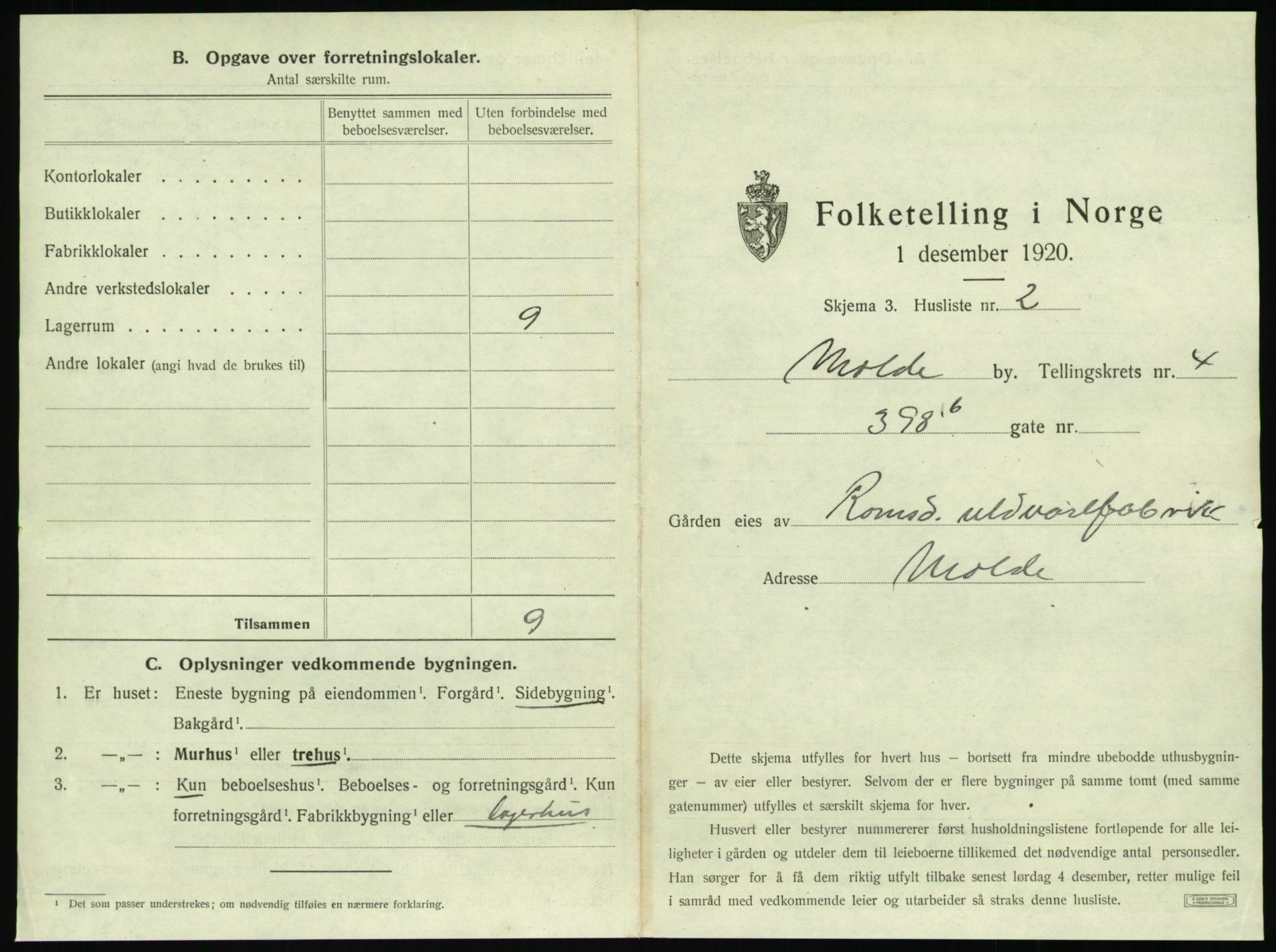 SAT, 1920 census for Molde, 1920, p. 429