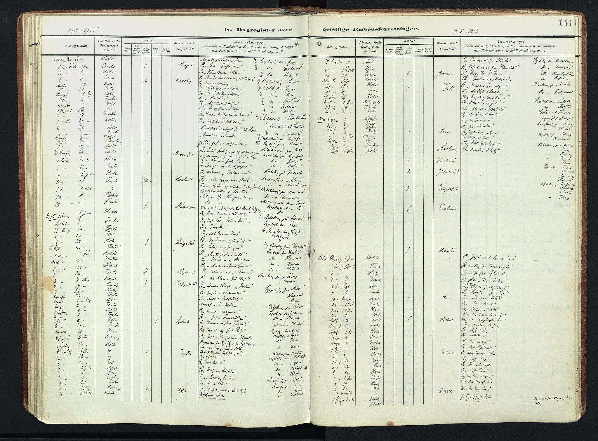 Hobøl prestekontor Kirkebøker, AV/SAO-A-2002/F/Fa/L0006: Parish register (official) no. I 6, 1905-1927, p. 141