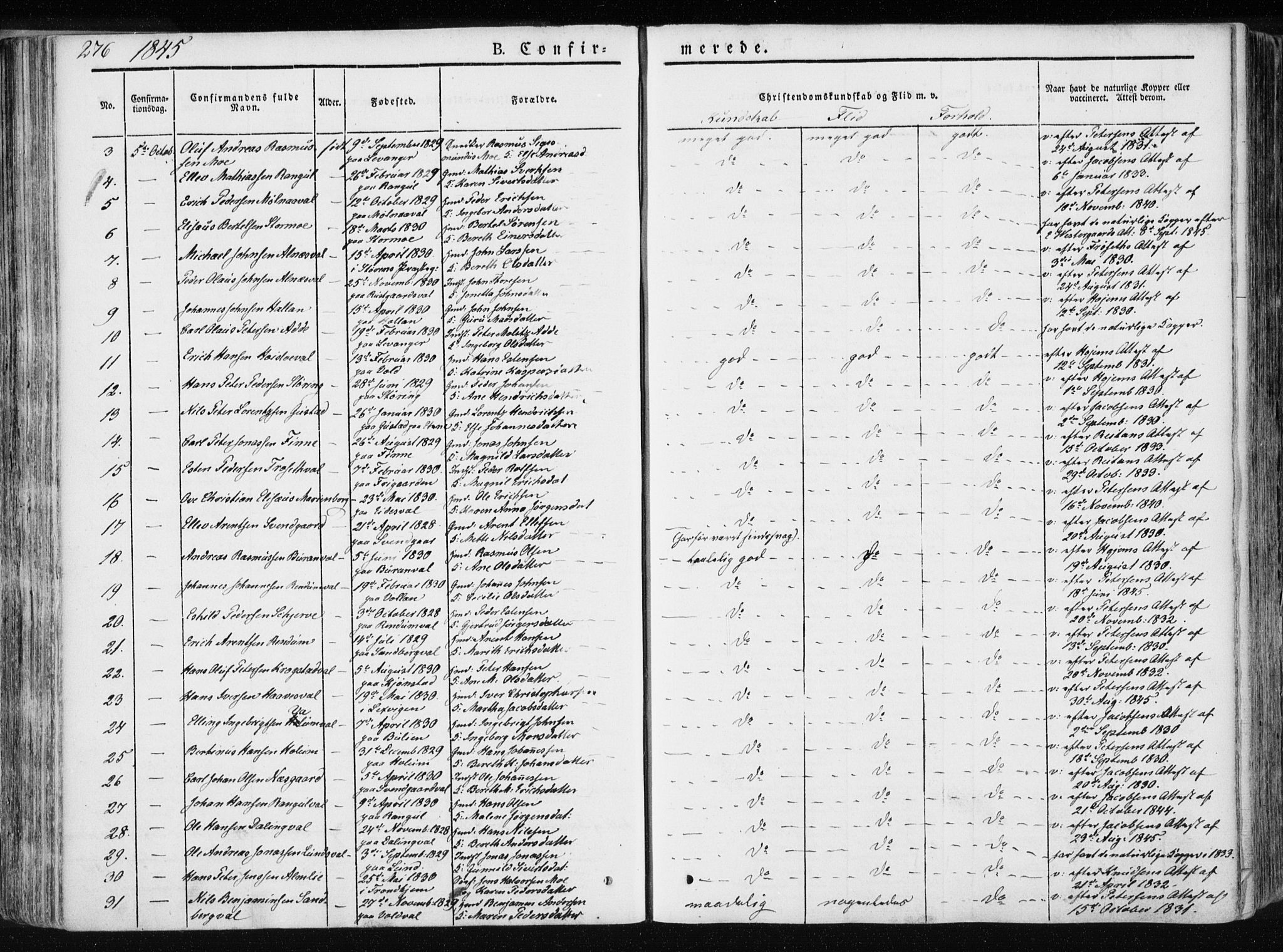 Ministerialprotokoller, klokkerbøker og fødselsregistre - Nord-Trøndelag, SAT/A-1458/717/L0154: Parish register (official) no. 717A06 /1, 1836-1849, p. 276