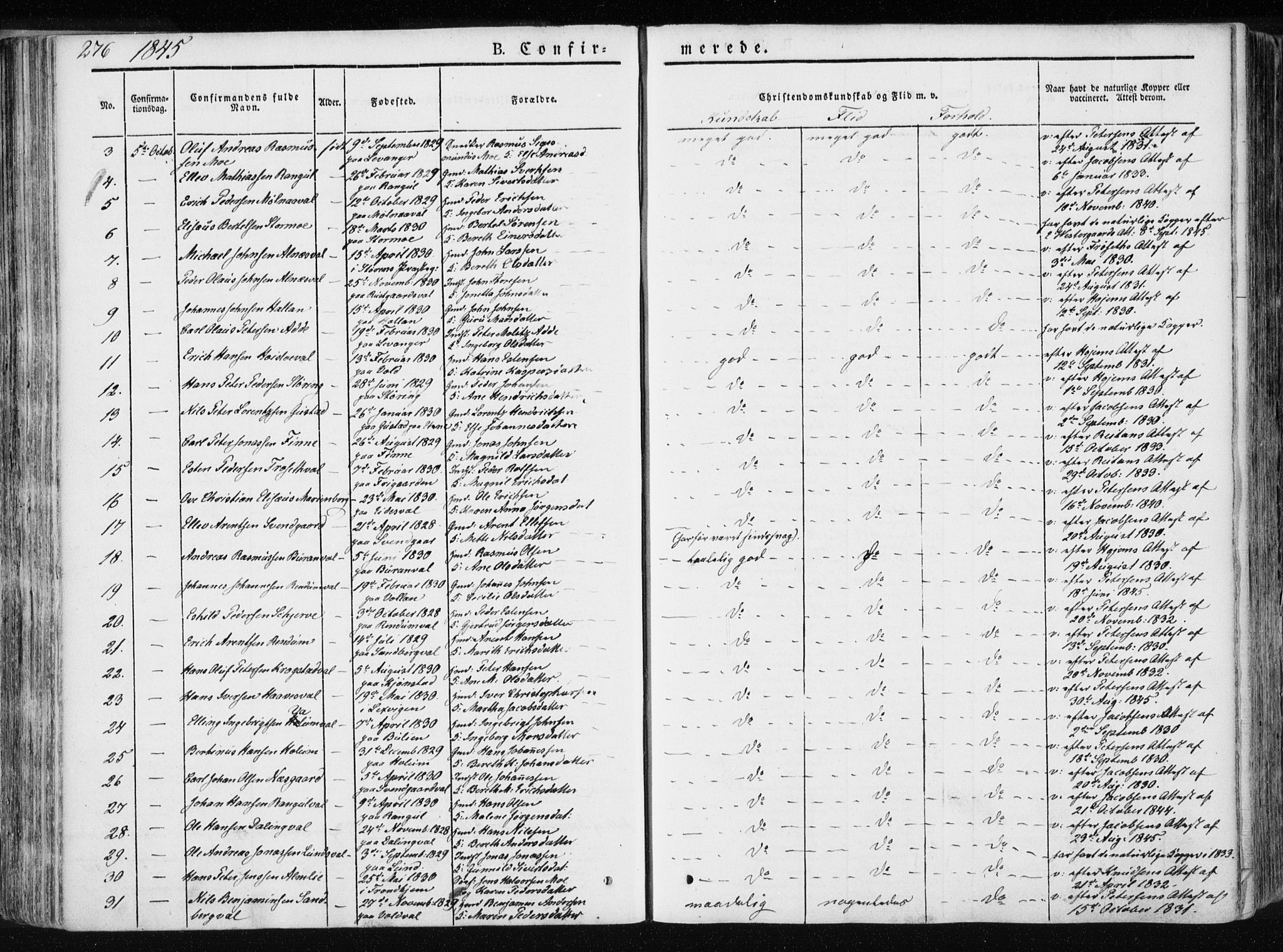 Ministerialprotokoller, klokkerbøker og fødselsregistre - Nord-Trøndelag, AV/SAT-A-1458/717/L0154: Parish register (official) no. 717A06 /1, 1836-1849, p. 276