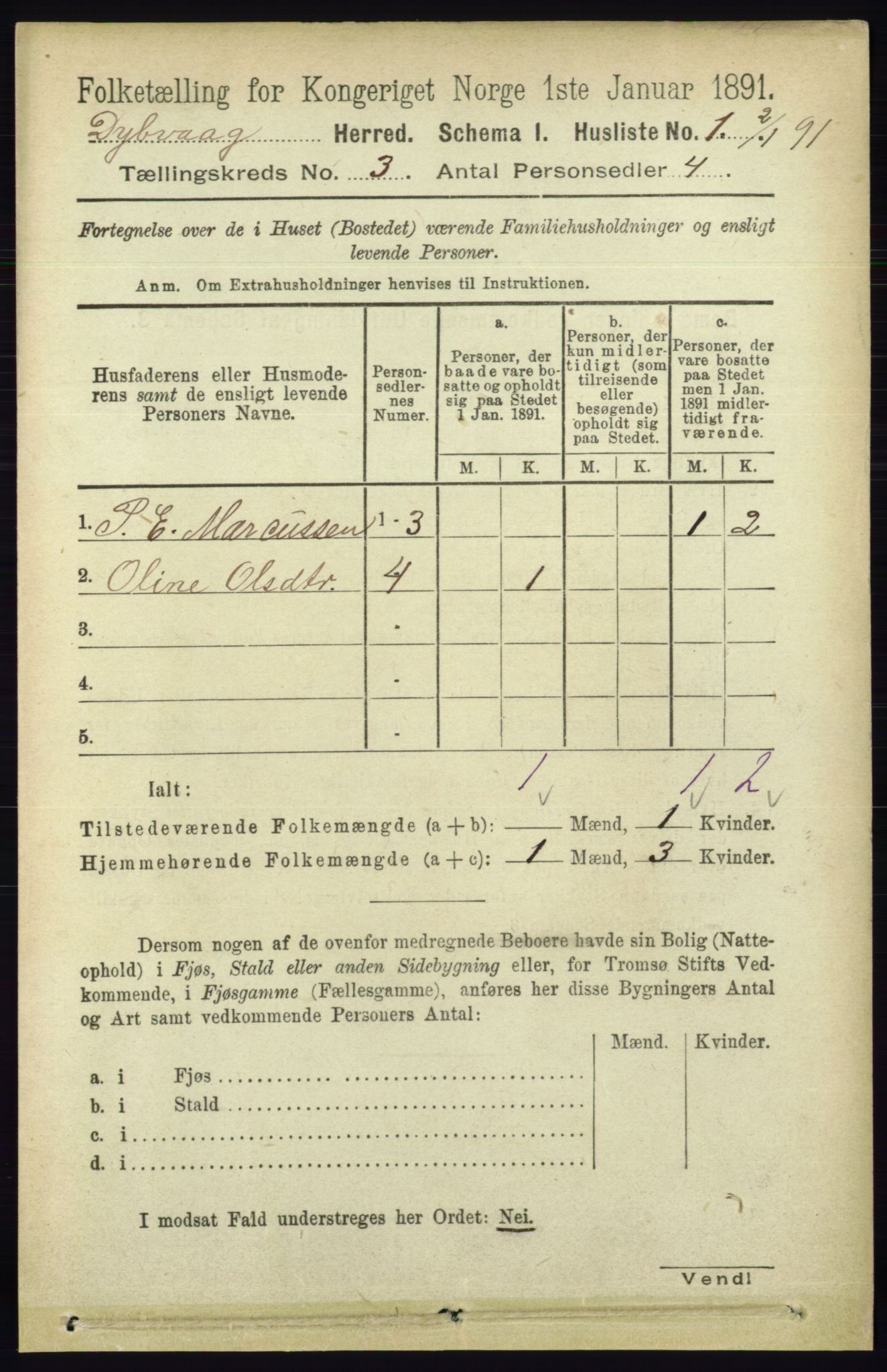RA, 1891 census for 0915 Dypvåg, 1891, p. 759