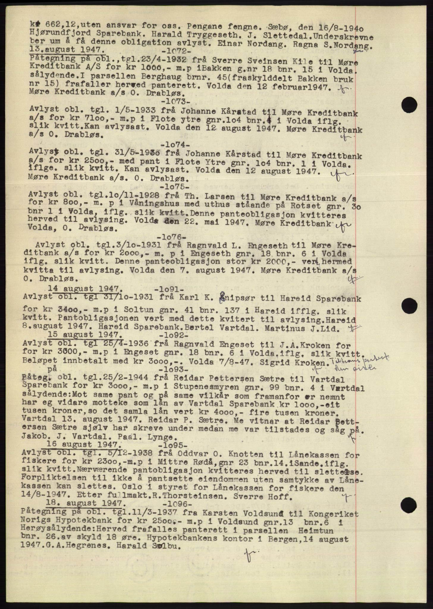 Søre Sunnmøre sorenskriveri, AV/SAT-A-4122/1/2/2C/L0072: Mortgage book no. 66, 1941-1955, Diary no: : 1072/1947