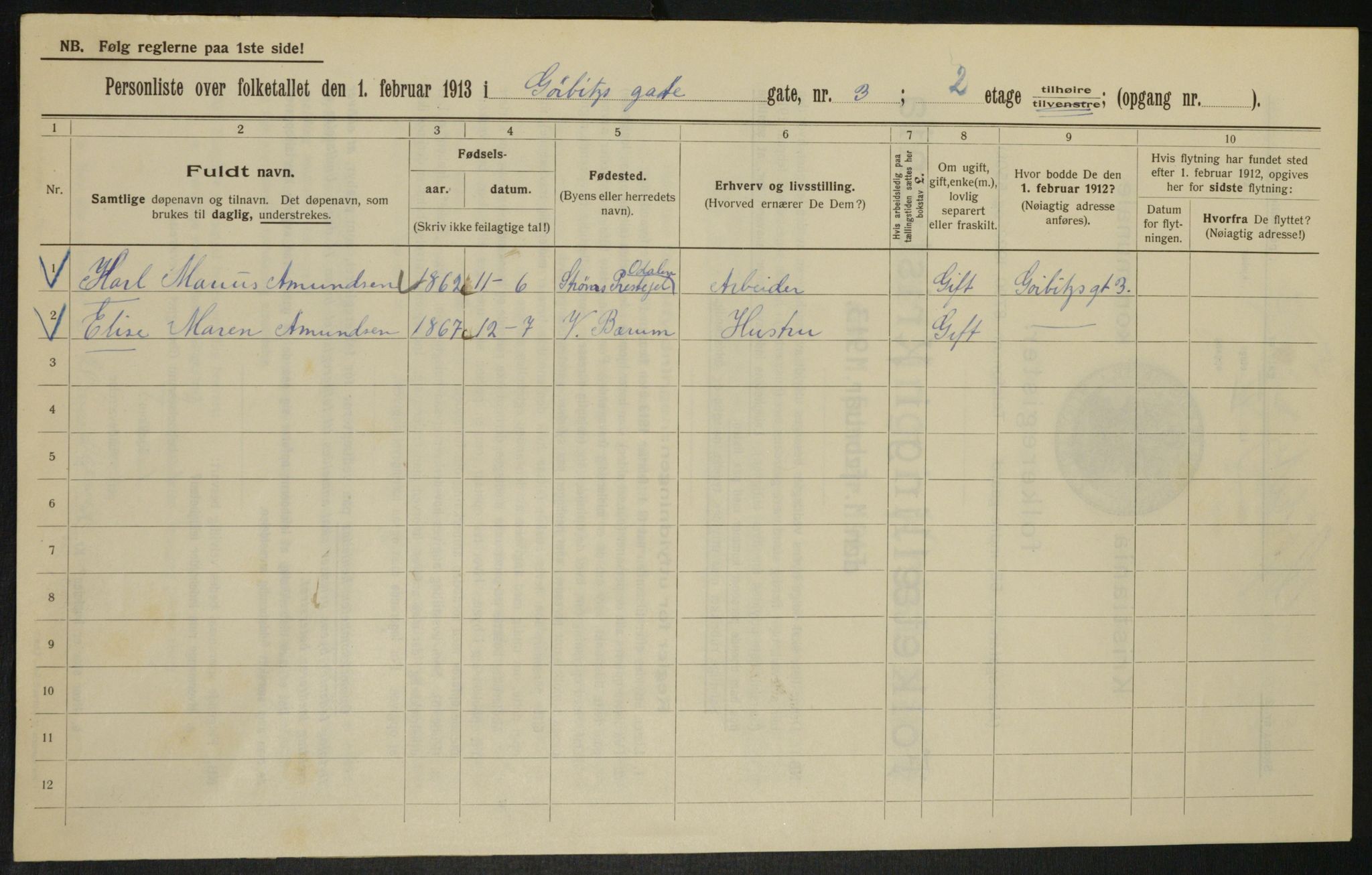 OBA, Municipal Census 1913 for Kristiania, 1913, p. 32757