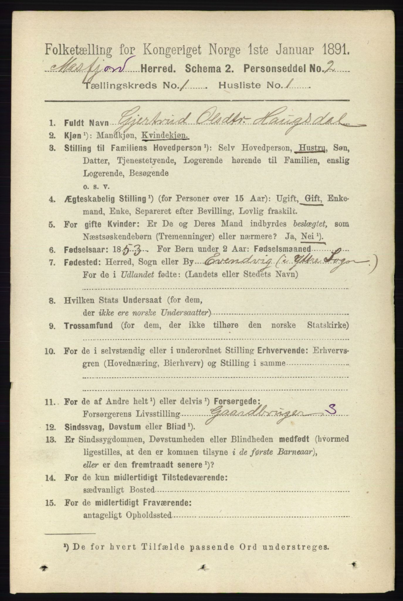 RA, 1891 census for 1266 Masfjorden, 1891, p. 50