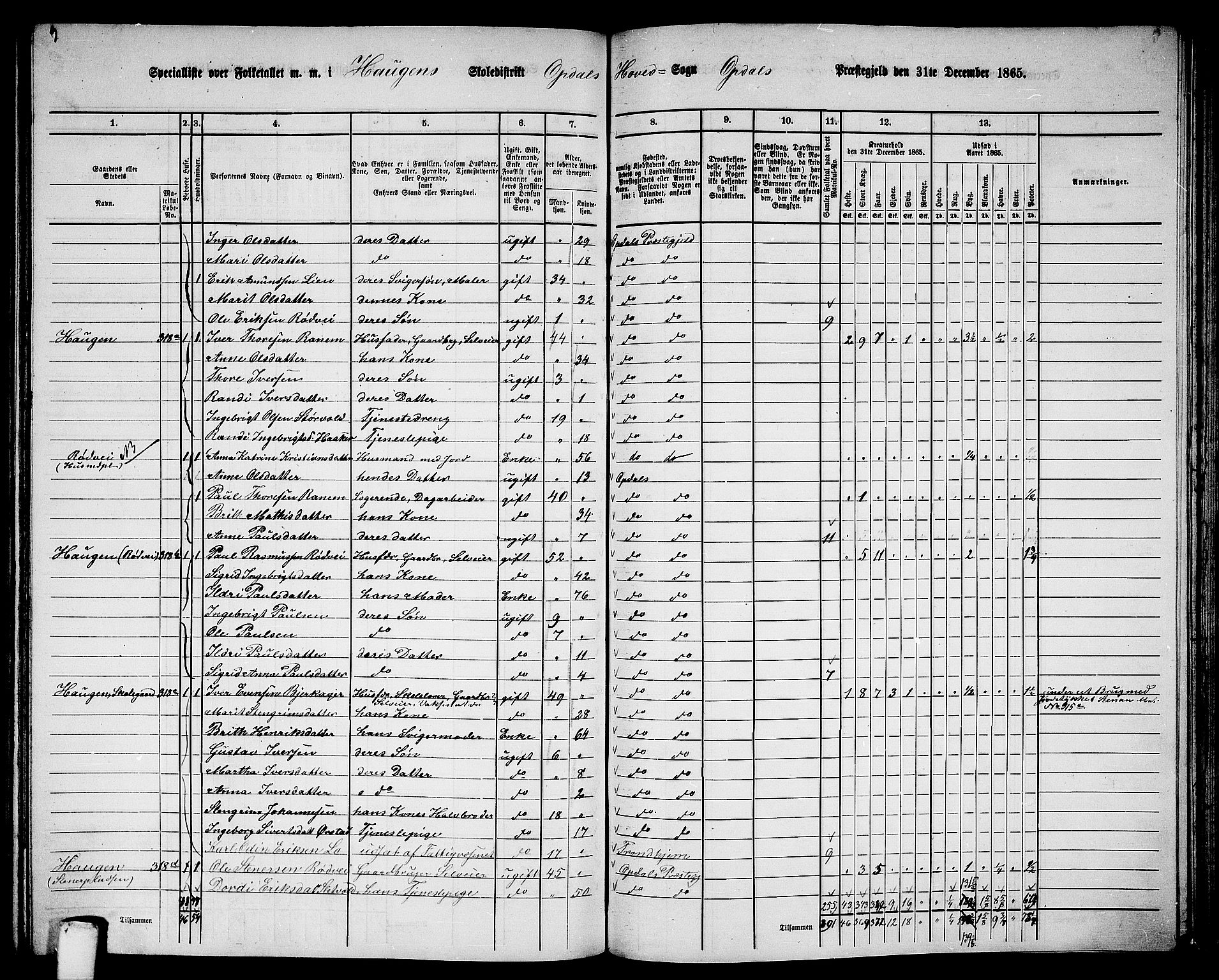 RA, 1865 census for Oppdal, 1865, p. 158