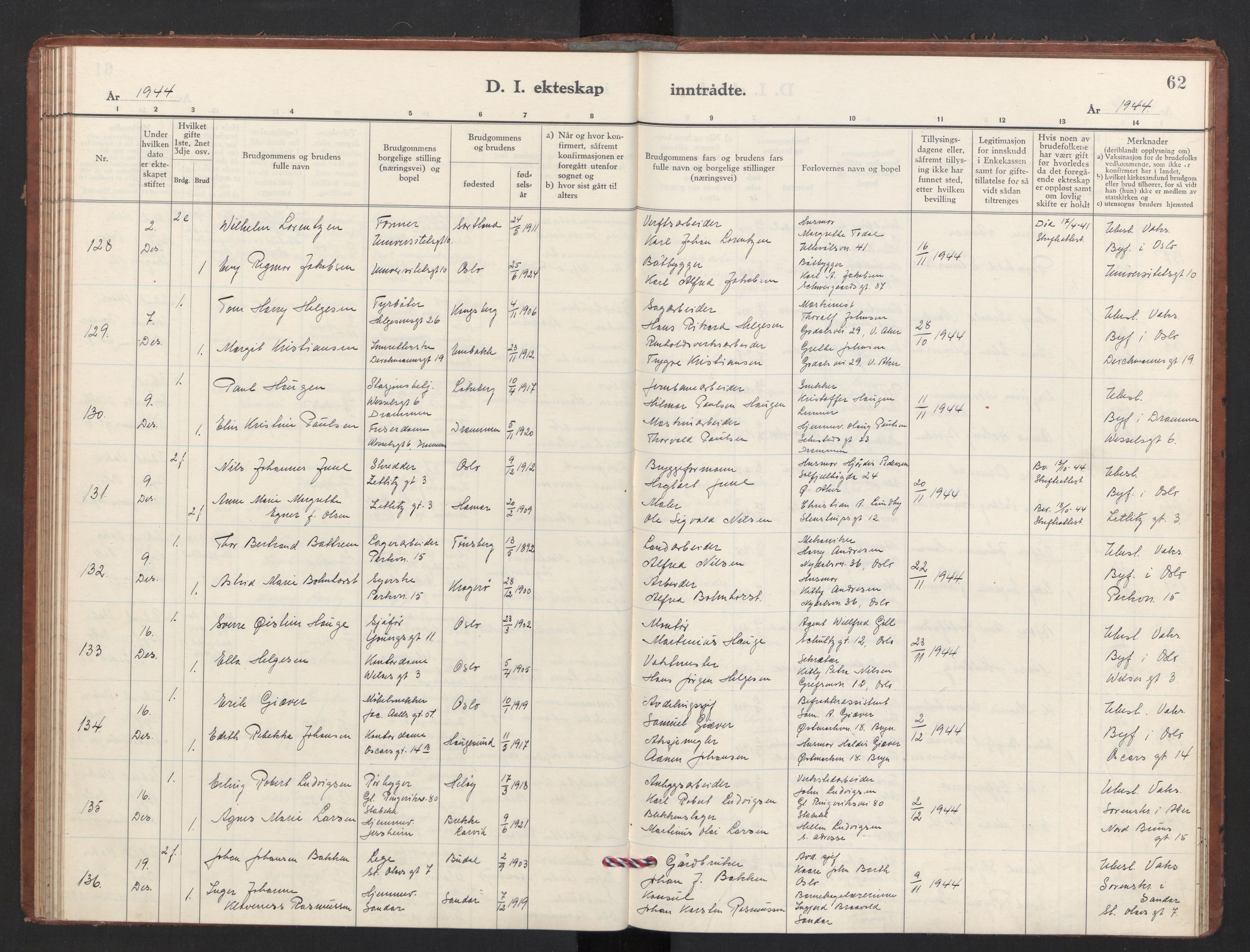 Trefoldighet prestekontor Kirkebøker, AV/SAO-A-10882/F/Fg/L0003: Parish register (official) no. VII 3, 1940-1948, p. 62