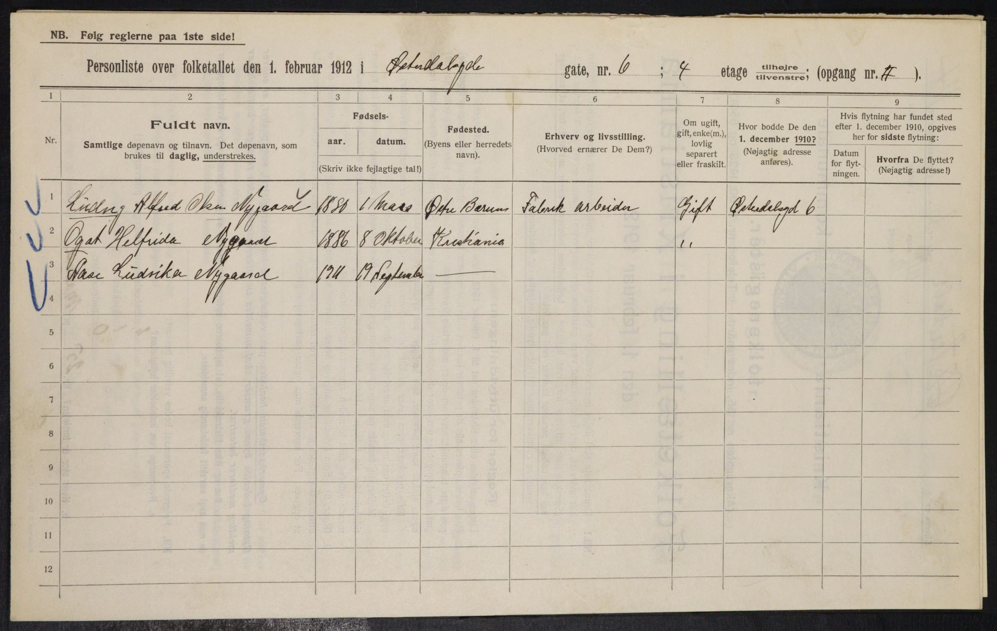 OBA, Municipal Census 1912 for Kristiania, 1912, p. 129054