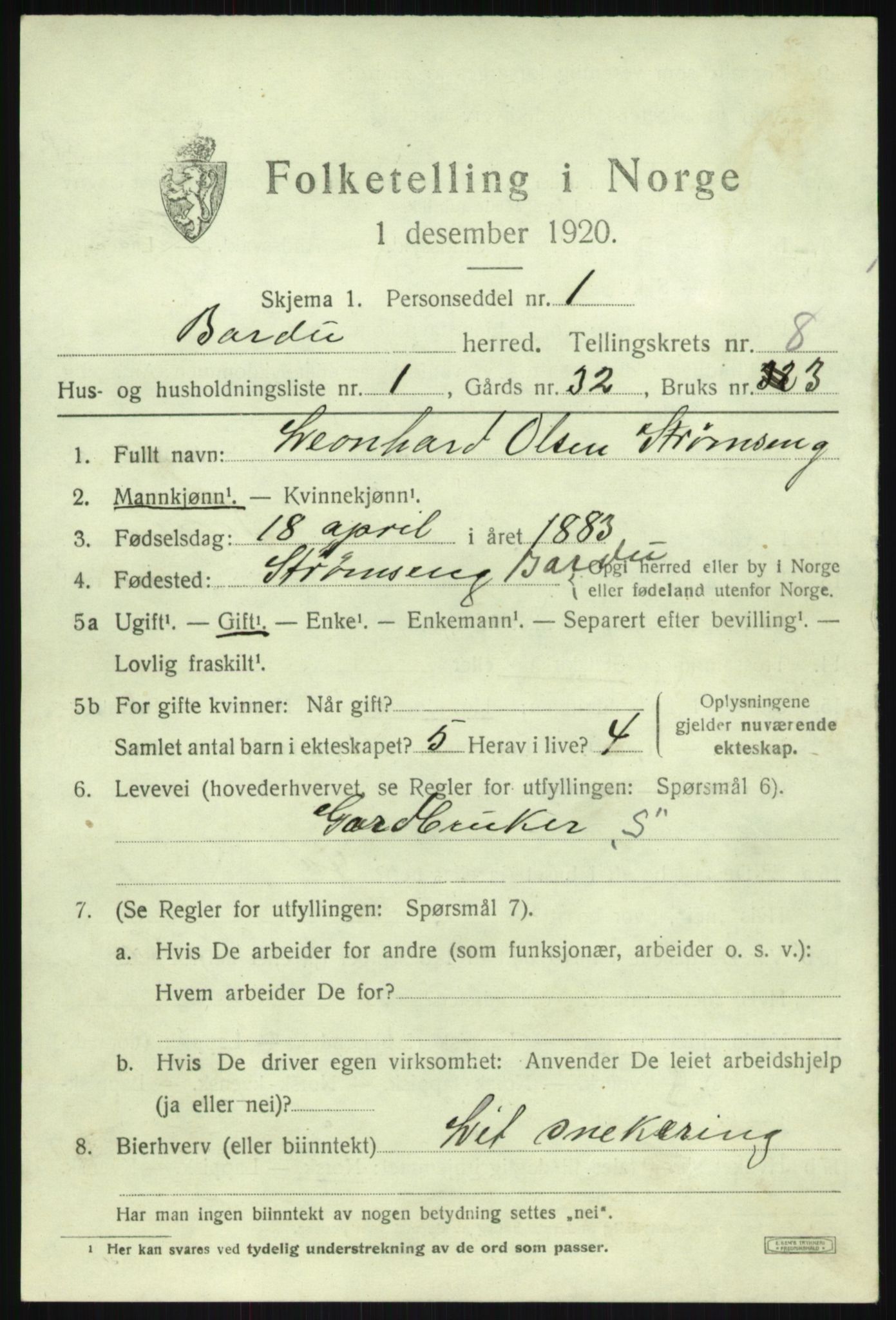 SATØ, 1920 census for Bardu, 1920, p. 2842