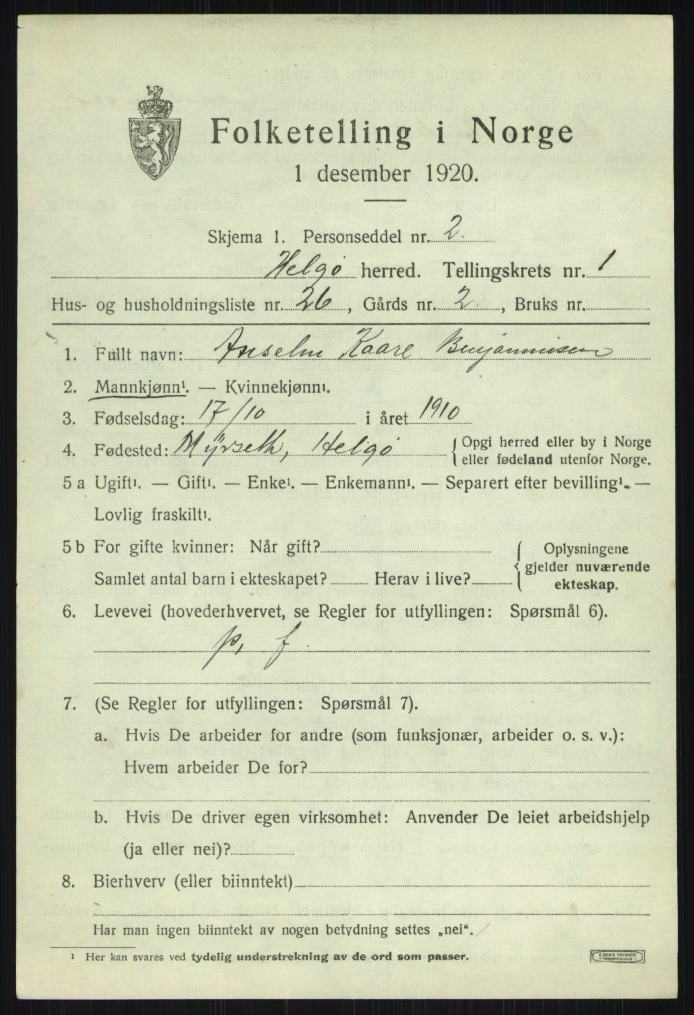SATØ, 1920 census for Helgøy, 1920, p. 868