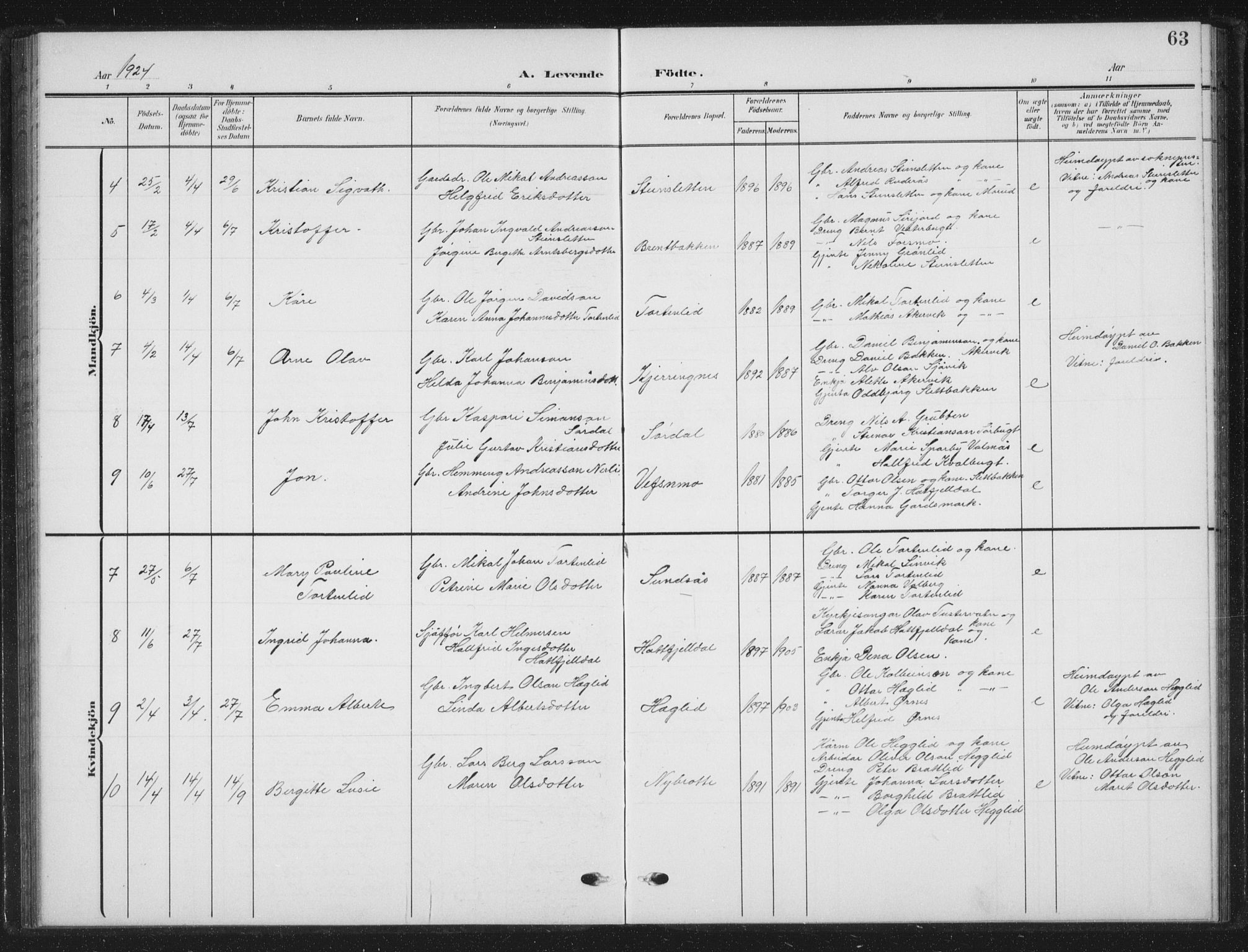 Ministerialprotokoller, klokkerbøker og fødselsregistre - Nordland, AV/SAT-A-1459/823/L0331: Parish register (copy) no. 823C03, 1905-1934, p. 63