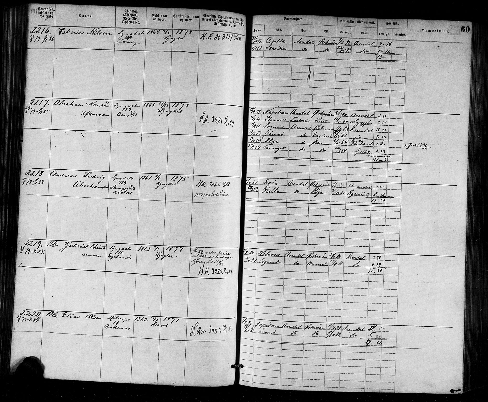 Farsund mønstringskrets, SAK/2031-0017/F/Fa/L0002: Annotasjonsrulle nr 1921-3815 med register, M-2, 1877-1894, p. 86