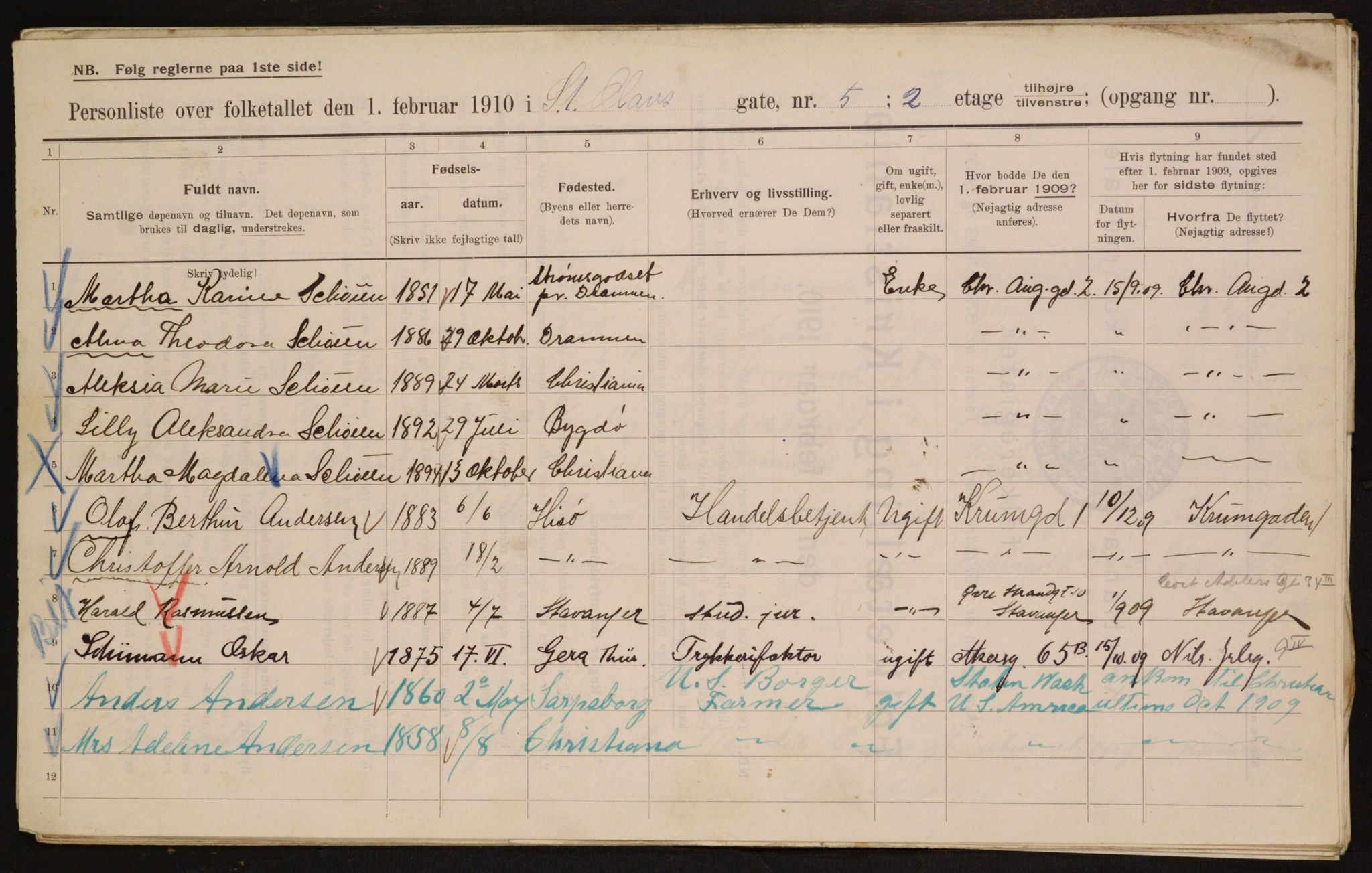 OBA, Municipal Census 1910 for Kristiania, 1910, p. 84121