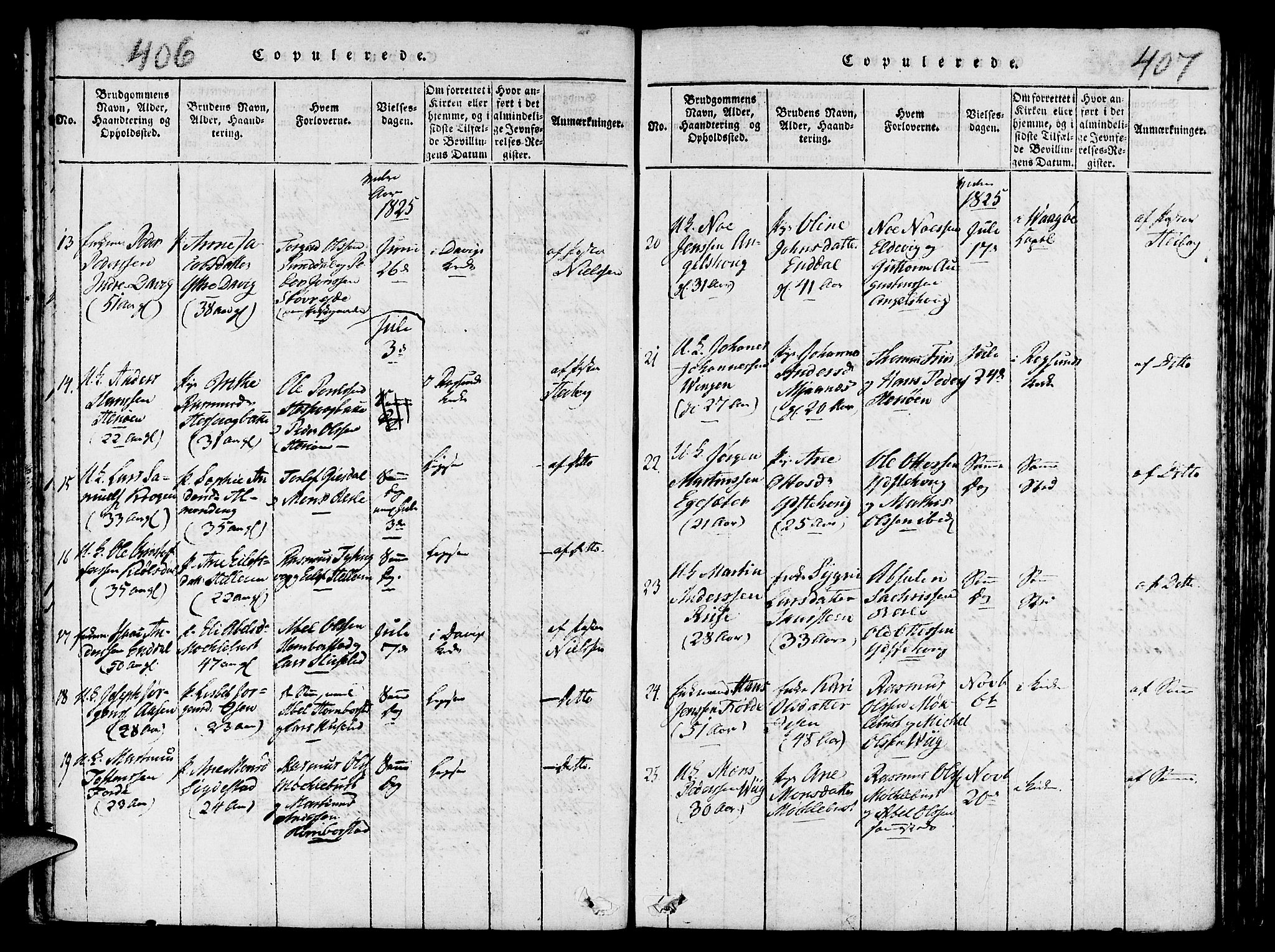 Davik sokneprestembete, AV/SAB-A-79701/H/Haa/Haaa/L0003: Parish register (official) no. A 3, 1816-1830, p. 406-407