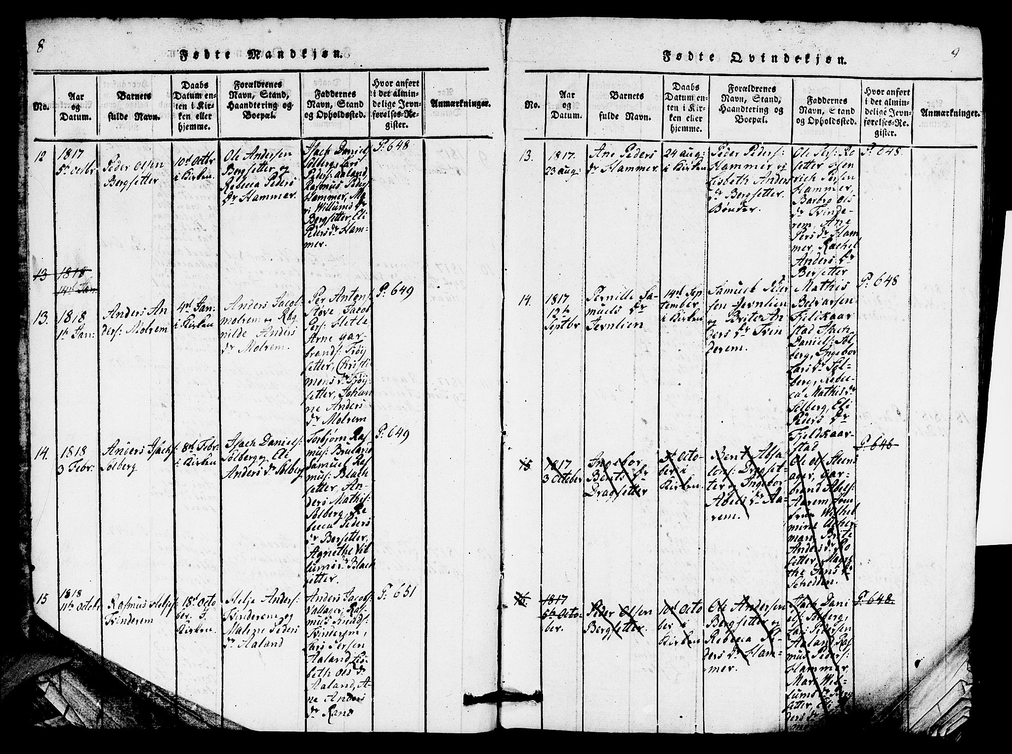 Innvik sokneprestembete, SAB/A-80501: Parish register (copy) no. C 1, 1816-1820, p. 8-9