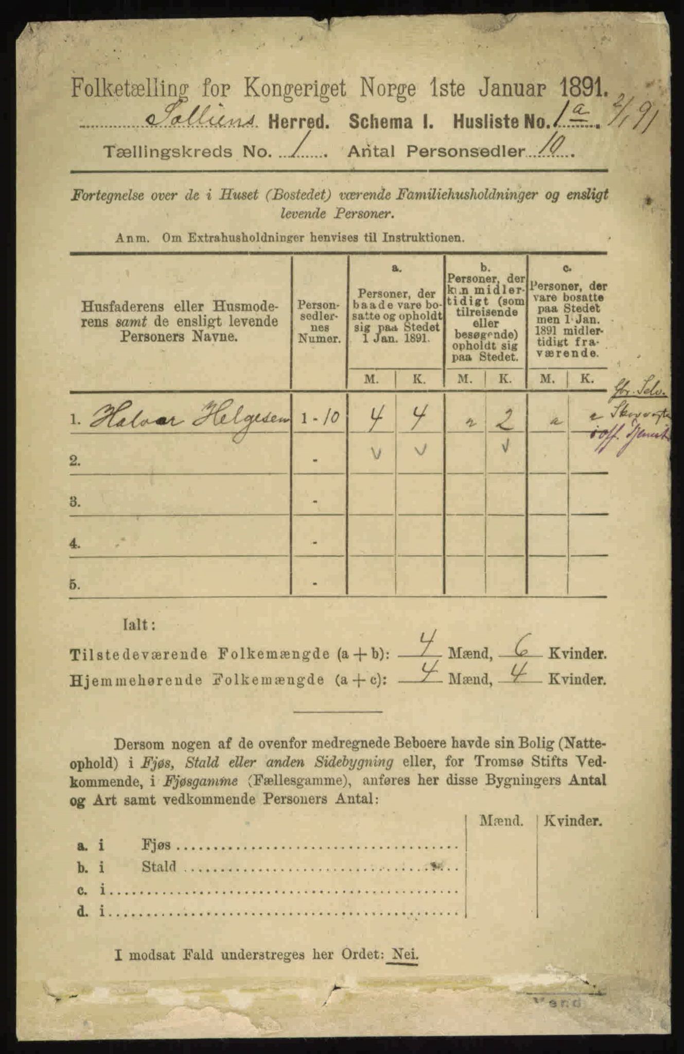 RA, 1891 census for 0431 Sollia, 1891, p. 12