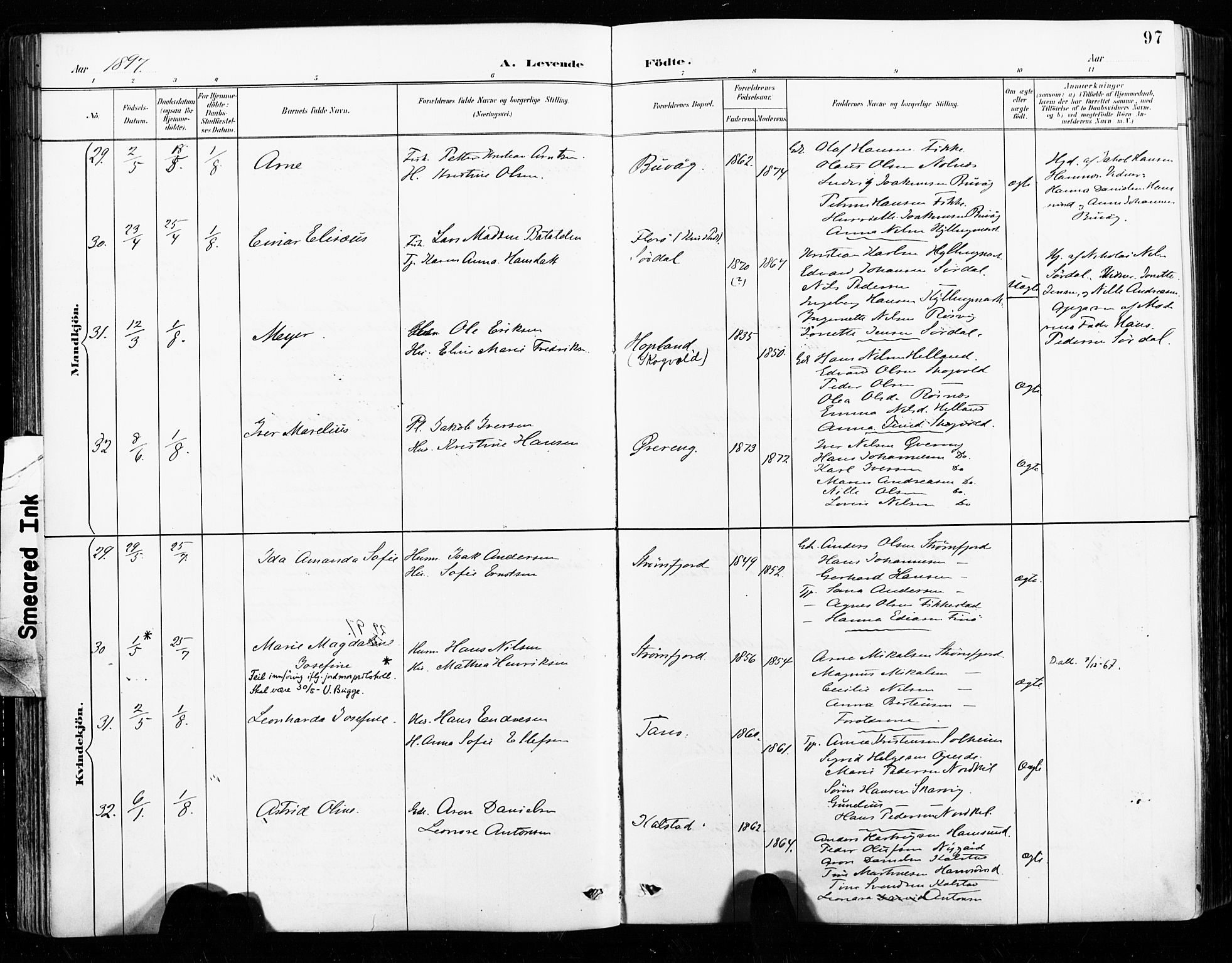 Ministerialprotokoller, klokkerbøker og fødselsregistre - Nordland, AV/SAT-A-1459/859/L0847: Parish register (official) no. 859A07, 1890-1899, p. 97