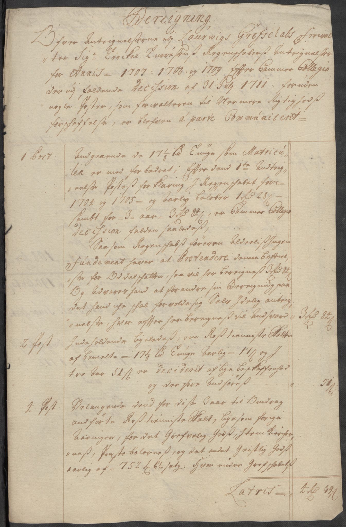 Rentekammeret inntil 1814, Reviderte regnskaper, Fogderegnskap, RA/EA-4092/R33/L1984: Fogderegnskap Larvik grevskap, 1712, p. 25