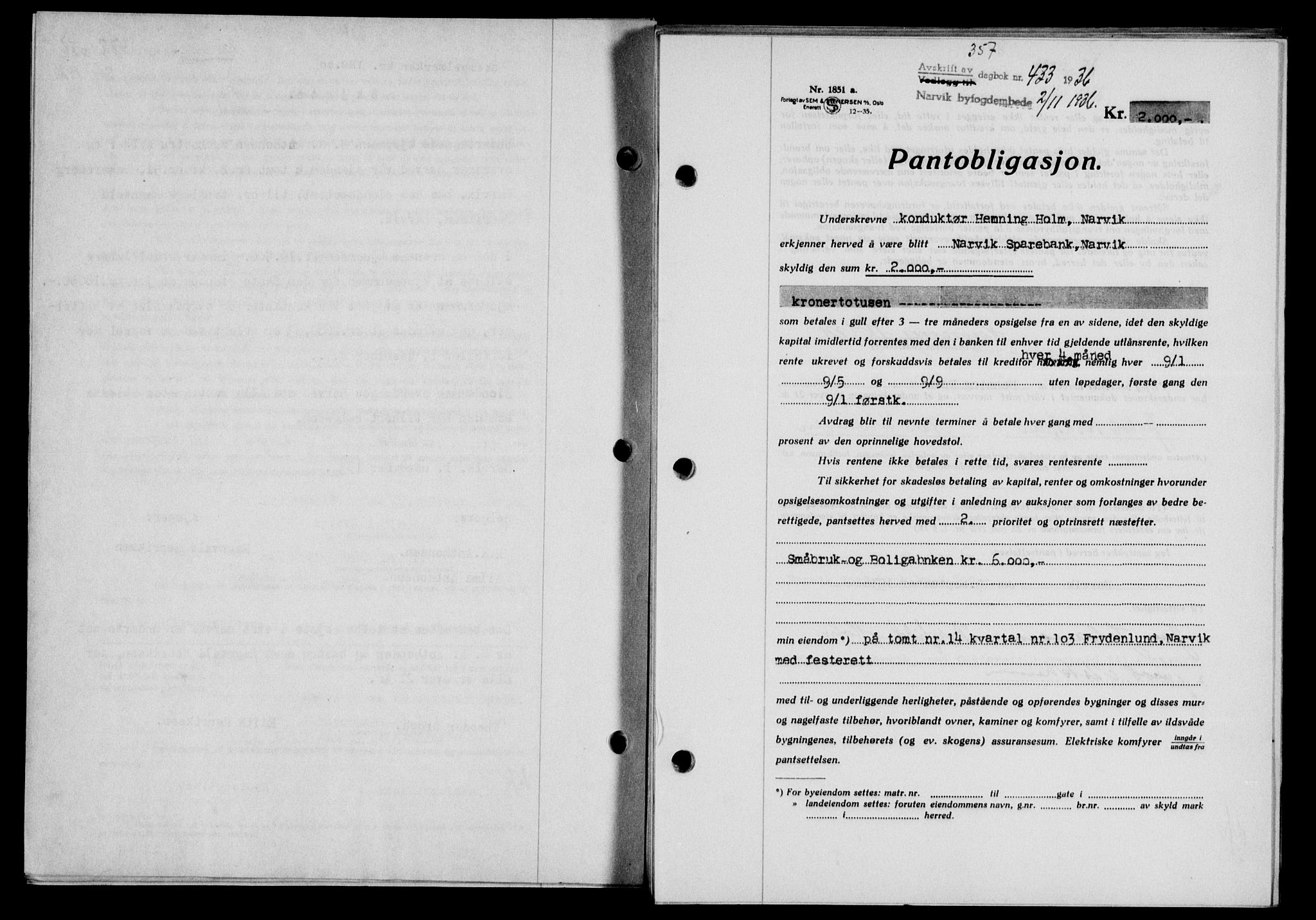 Narvik sorenskriveri, SAT/A-0002/1/2/2C/2Ca/L0011: Mortgage book no. 14, 1935-1937, Deed date: 02.11.1936