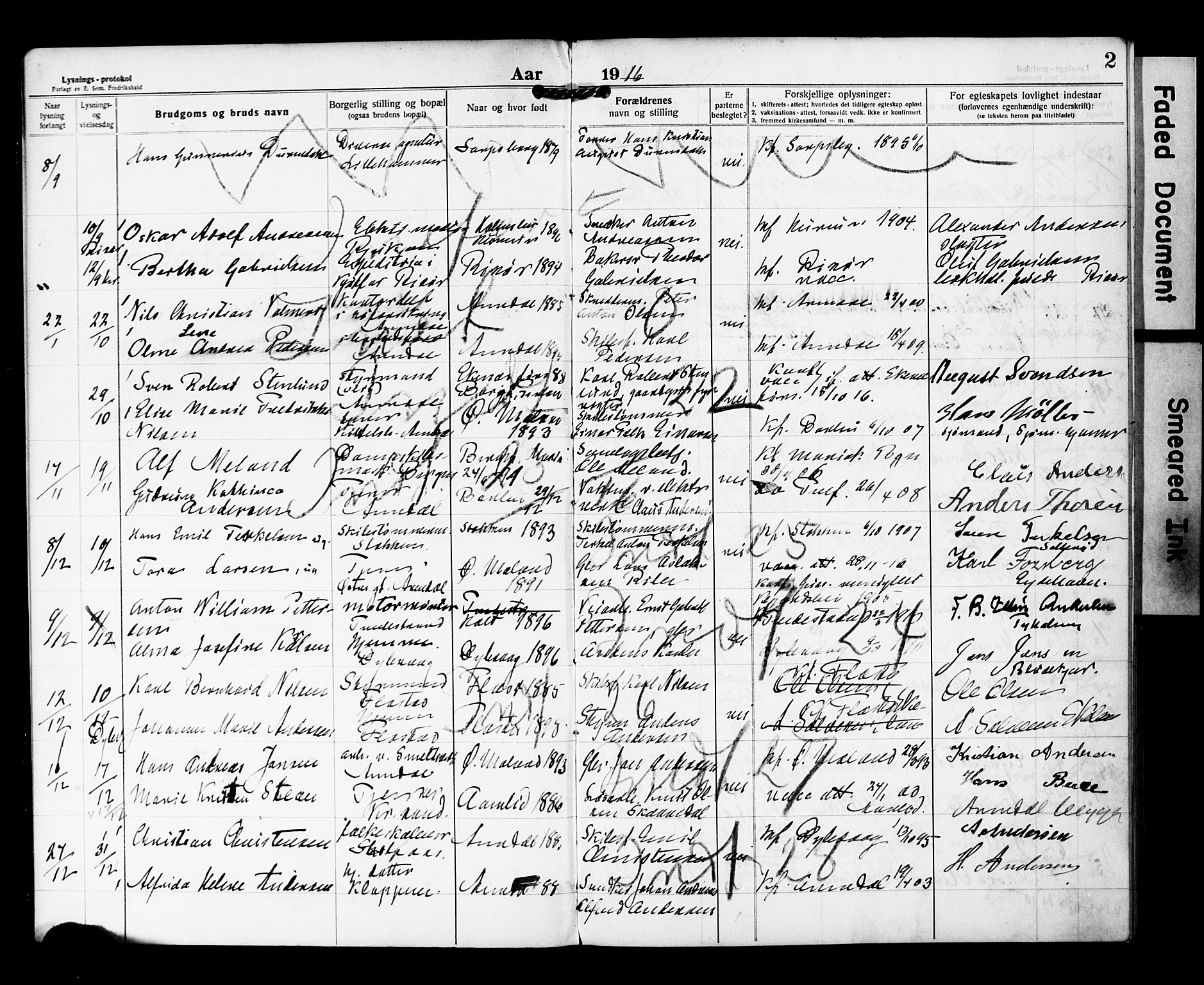 Arendal sokneprestkontor, Trefoldighet, SAK/1111-0040/F/Fe/L0004: Banns register no. A VI 4, 1916-1918