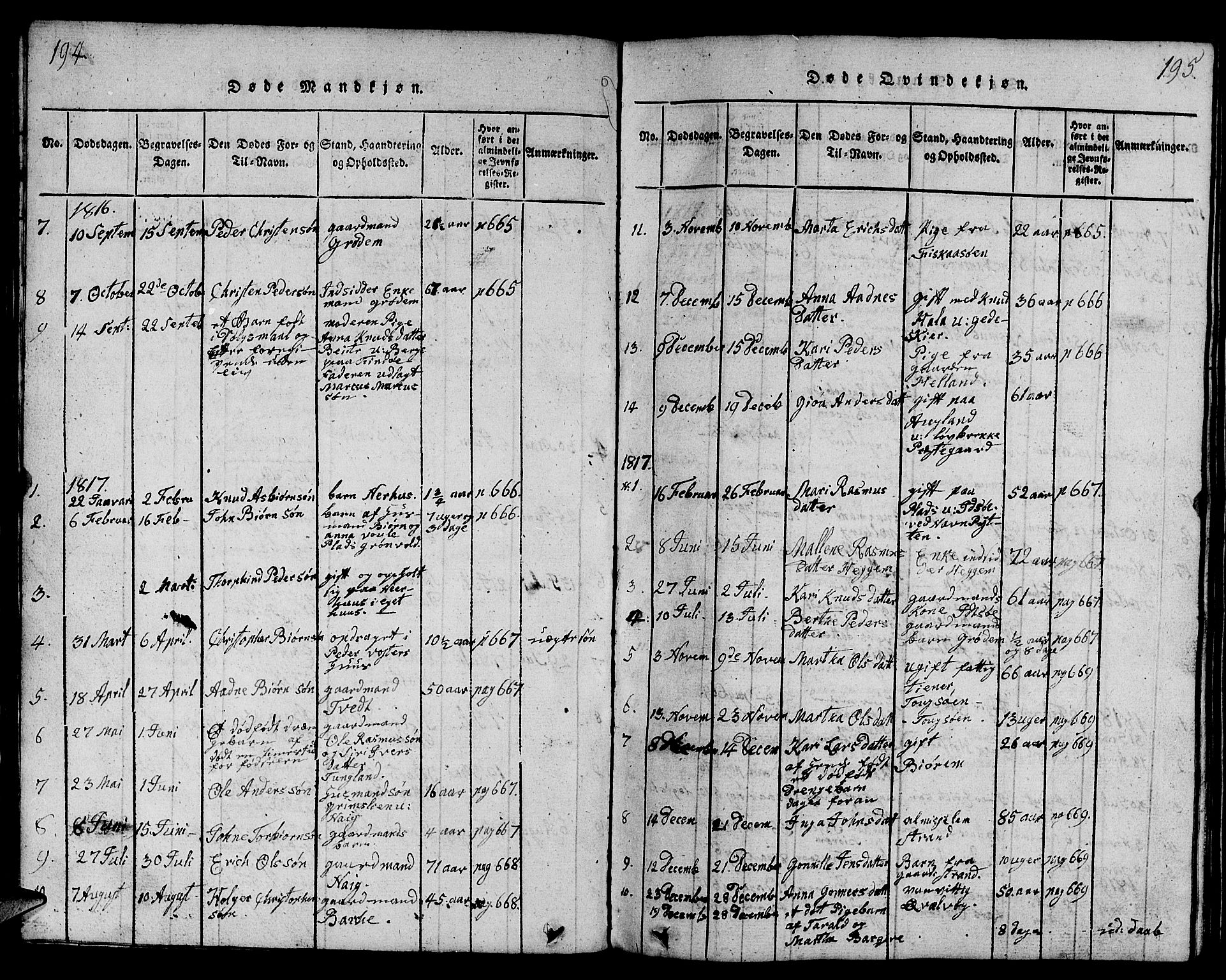 Strand sokneprestkontor, SAST/A-101828/H/Ha/Hab/L0001: Parish register (copy) no. B 1, 1816-1854, p. 194-195