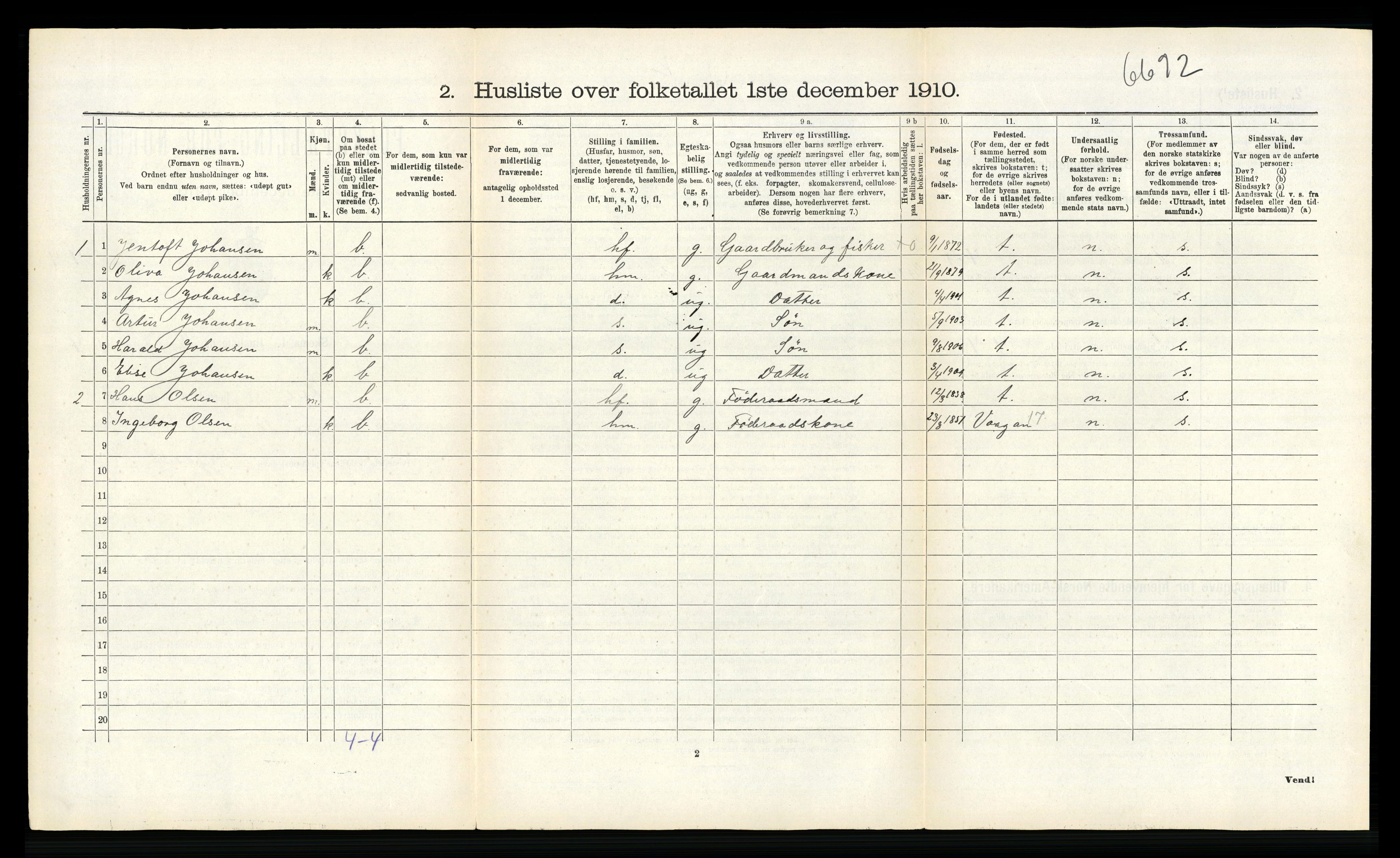 RA, 1910 census for Hadsel, 1910, p. 780