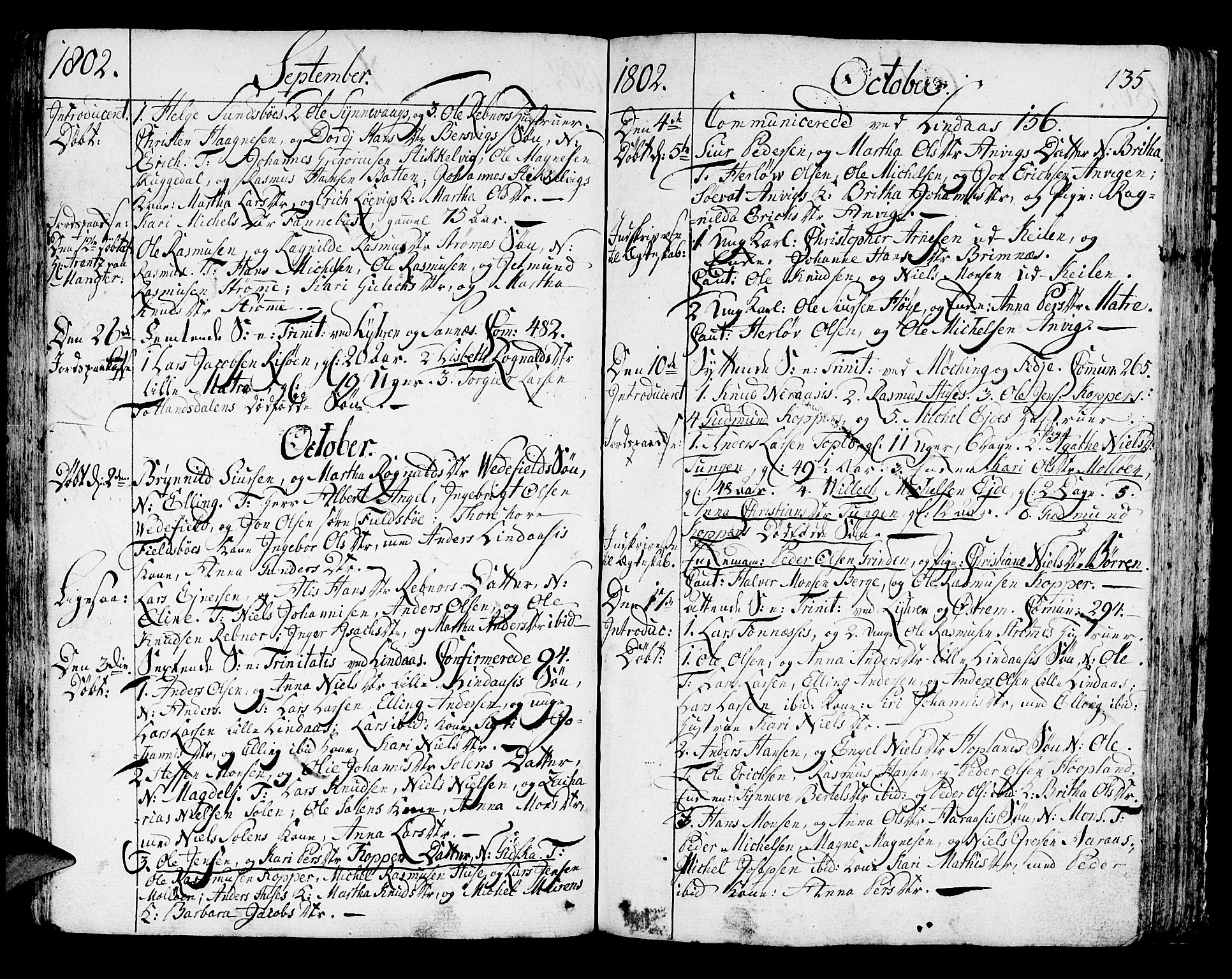 Lindås Sokneprestembete, AV/SAB-A-76701/H/Haa/Haaa/L0005: Parish register (official) no. A 5, 1791-1813, p. 135