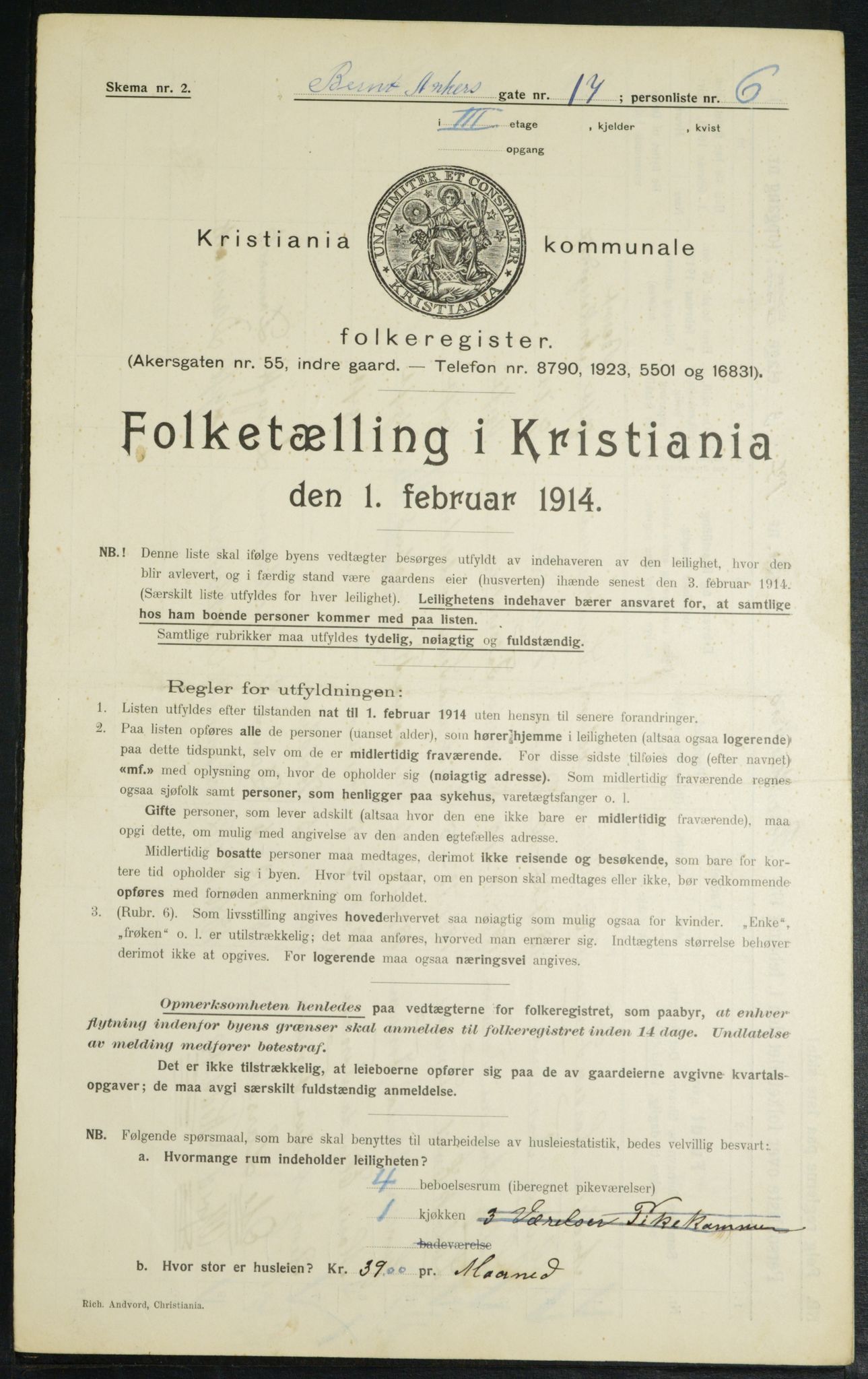 OBA, Municipal Census 1914 for Kristiania, 1914, p. 4720