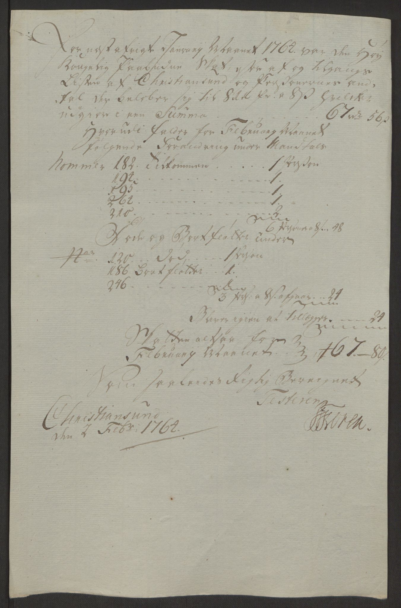 Rentekammeret inntil 1814, Reviderte regnskaper, Byregnskaper, AV/RA-EA-4066/R/Rr/L0495/0004: [R1] Kontribusjonsregnskap / Ekstraskatt, 1762-1772, p. 38